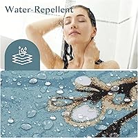 Vista 3 de Hanakotoba - Cortina de ducha de poliéster impermeable con estampado de plantas blancas y azul marino para baño, 72 pulgadas de ancho x 72 pulgadas