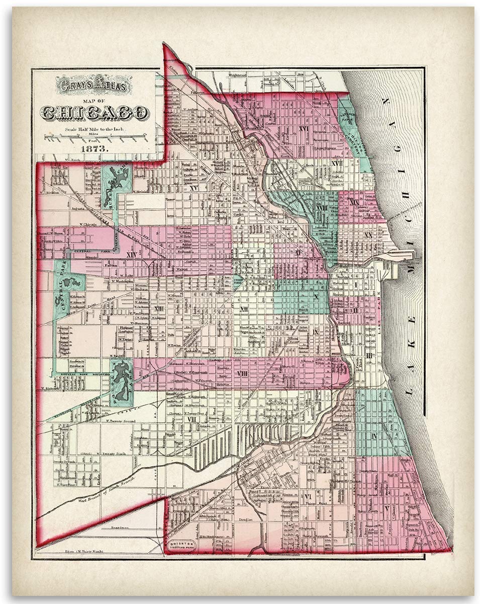 Amazon.com: 1873 Vintage Chicago Map 11x14 Unframed Poster