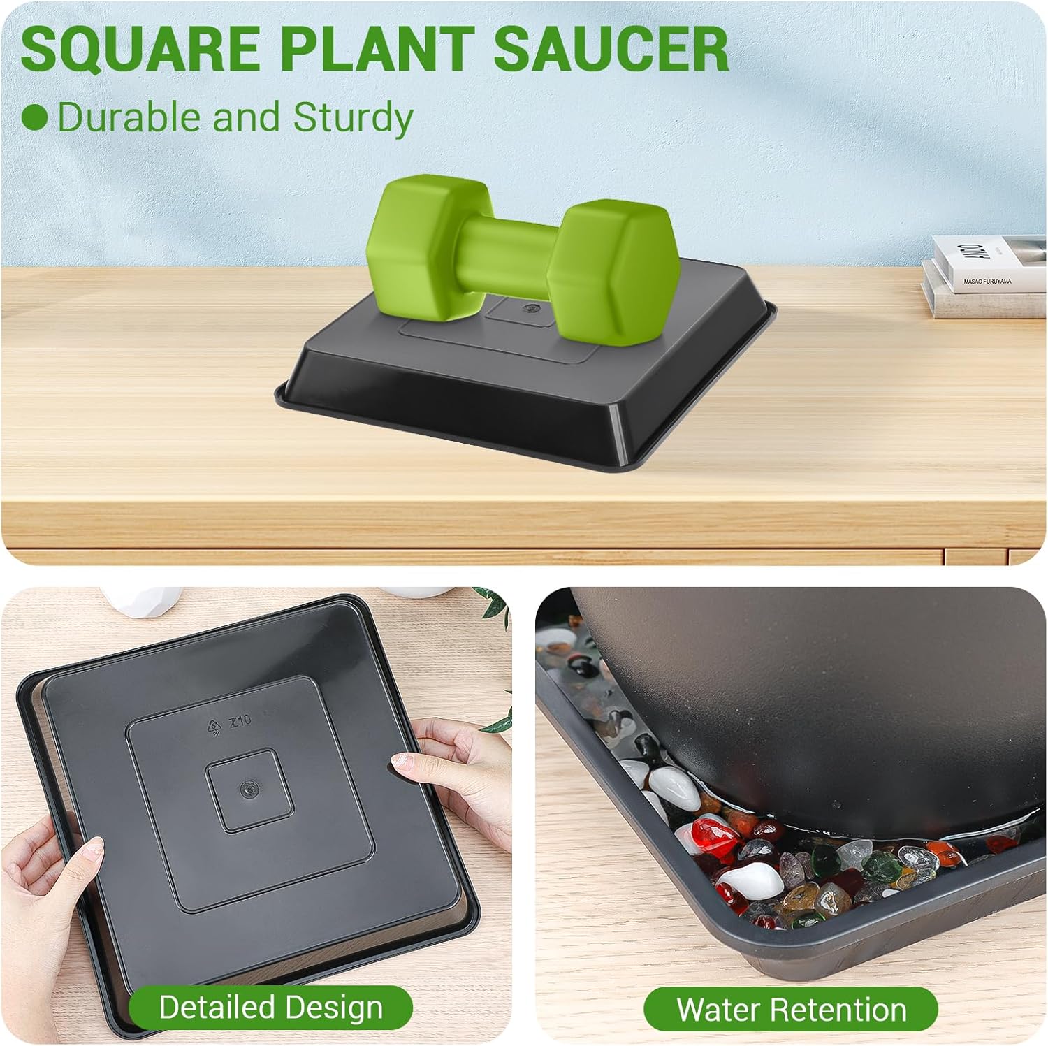 GREANER 6 Packs Square Plant Saucer, Plant Water Dray Tray, Durable Thick Plant Pot Dish for Flower Pot, Plastic Plant Tray to Catch Water for Indoor Outdoor(10 Inch, Black) - Image 3