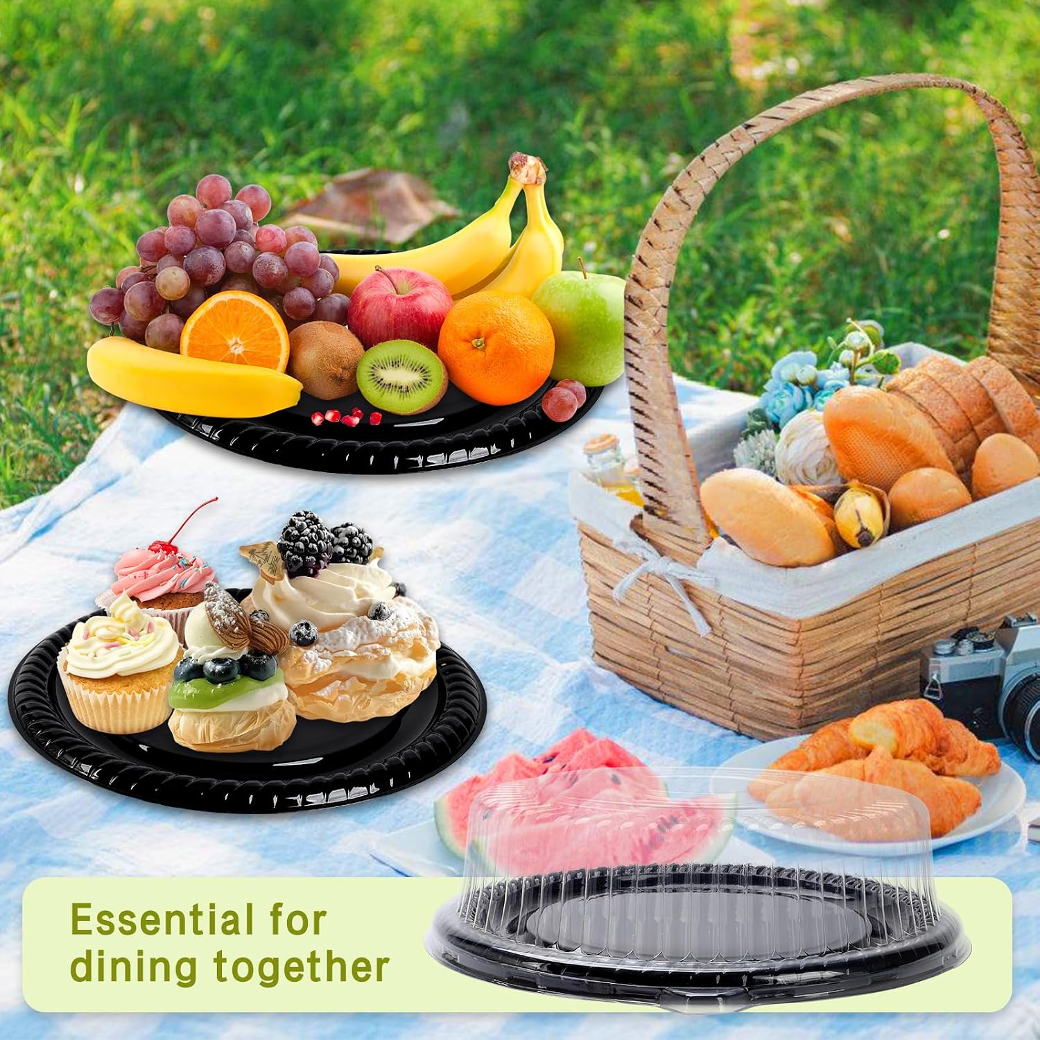 12 Pcs 12 Inch Plastic Serving Trays With Lids, Round Platters