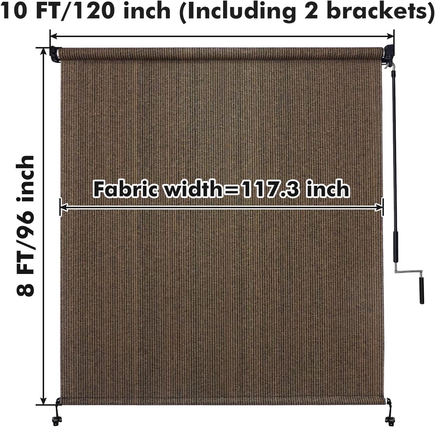 Artpuch Outdoor Roller Shades with Splicing Design, 10' W x 8' H Exterior Cordless Patio Shades Roll Up Blinds for Porch, Gazebo, Pergola, Balcony, Mocha