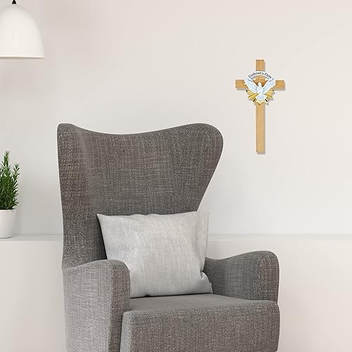 Miniatura 7 de Needzo Cruz de pared de confirmación, decoración de madera confirmada en Cristo, accesorio colgante católico, 6 pulgadas