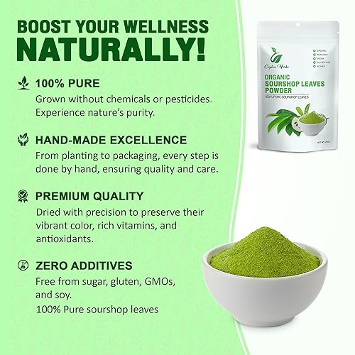 Miniatura 6 de Polvo de hojas de guanábana natural de 7.05 oz - Puro orgánico bien limpio y finamente molido para té hojas saludables