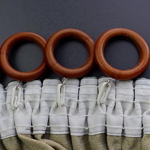 Miniatura 6 de uxcell 6 anillos de madera para cortinas de cortina, ganchos de madera de 2.75 pulgadas con ojo de tornillo para cortinero, natural