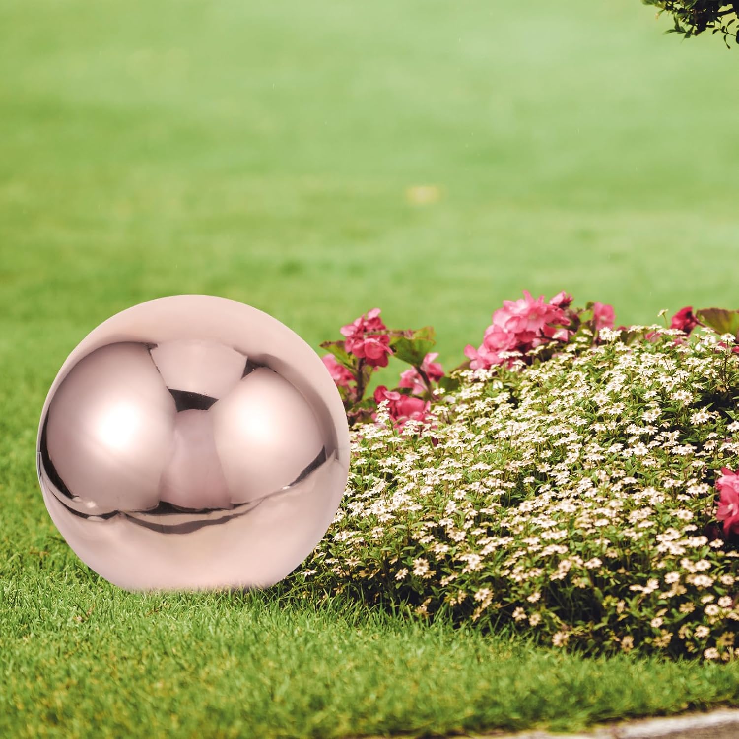 Mipcase Stainless Steel Gazing Globe Rose Gold Reflective Hollow for Garden Decoration Mirror Polished Outdoor Ornament Lightweight and Garden Sphere