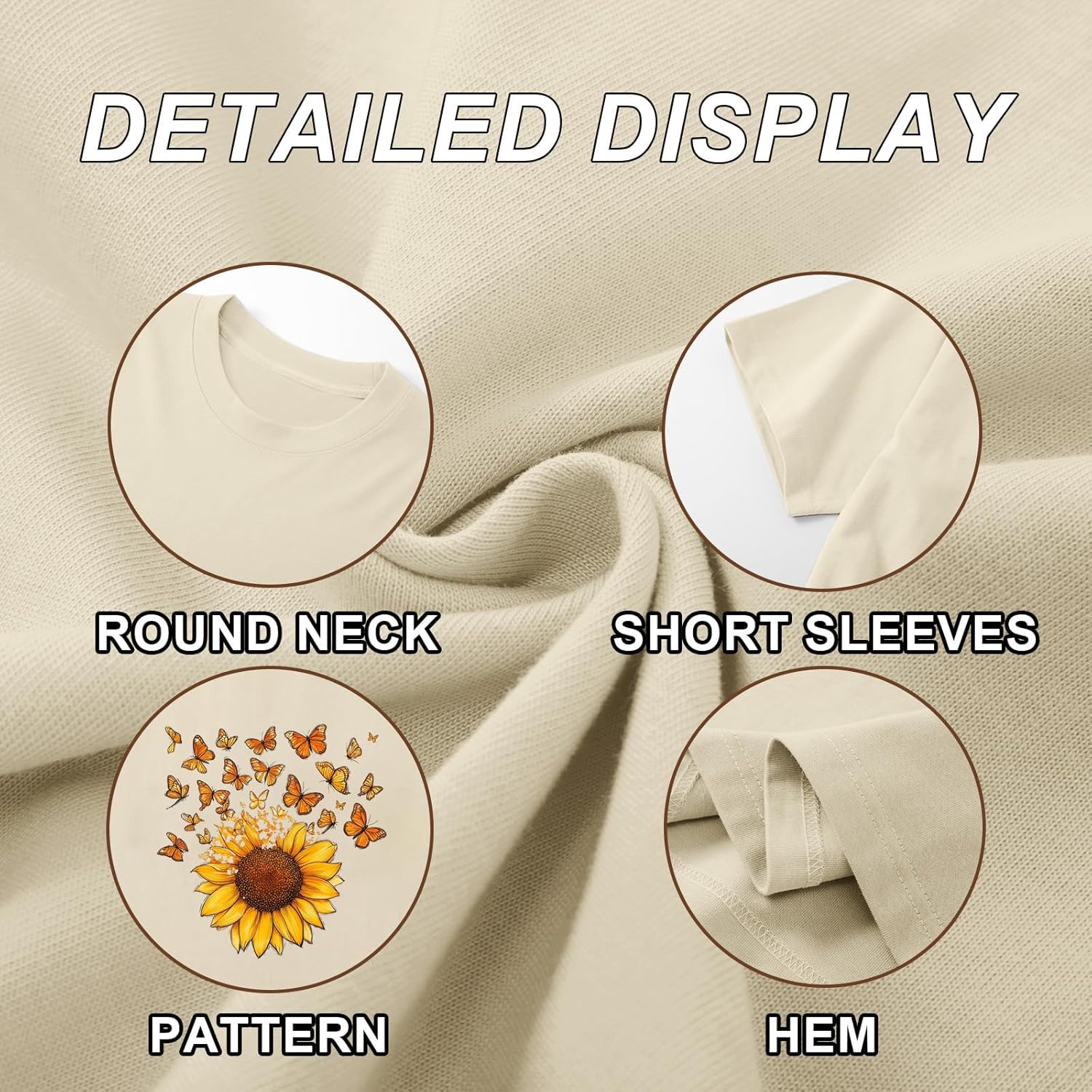 Sunflower Shirts for Women Graphic Tees for Women Vintage Women's Sunflower Shirt Crew Neck Short Sleeve Tees - Image 5