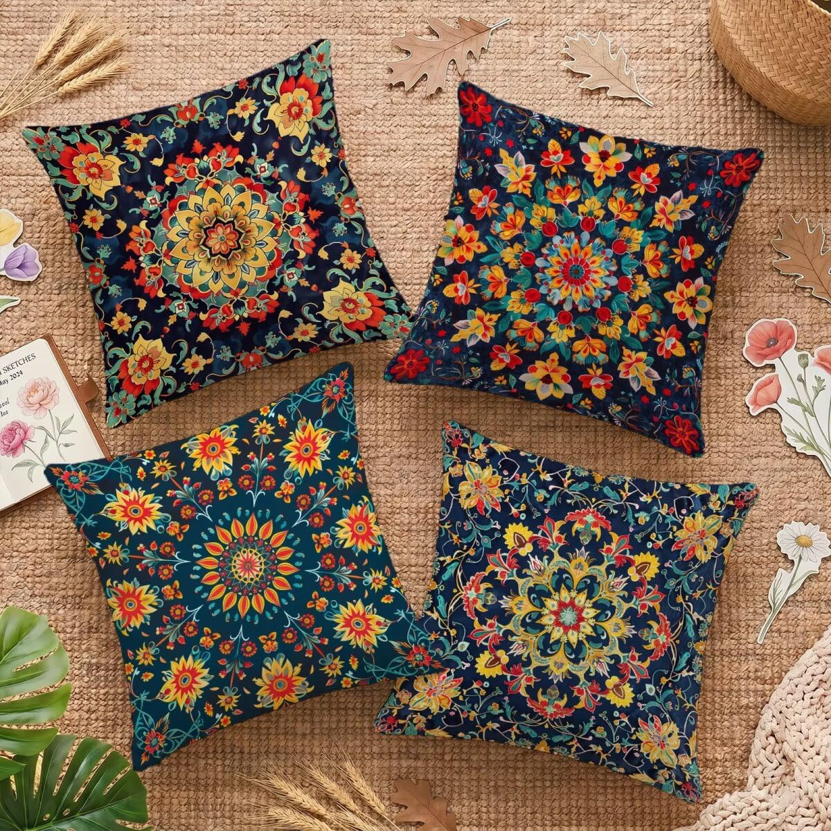 Housses coussin 50x50 retro mandala velours impermèable pour decorer votre salon de jardin