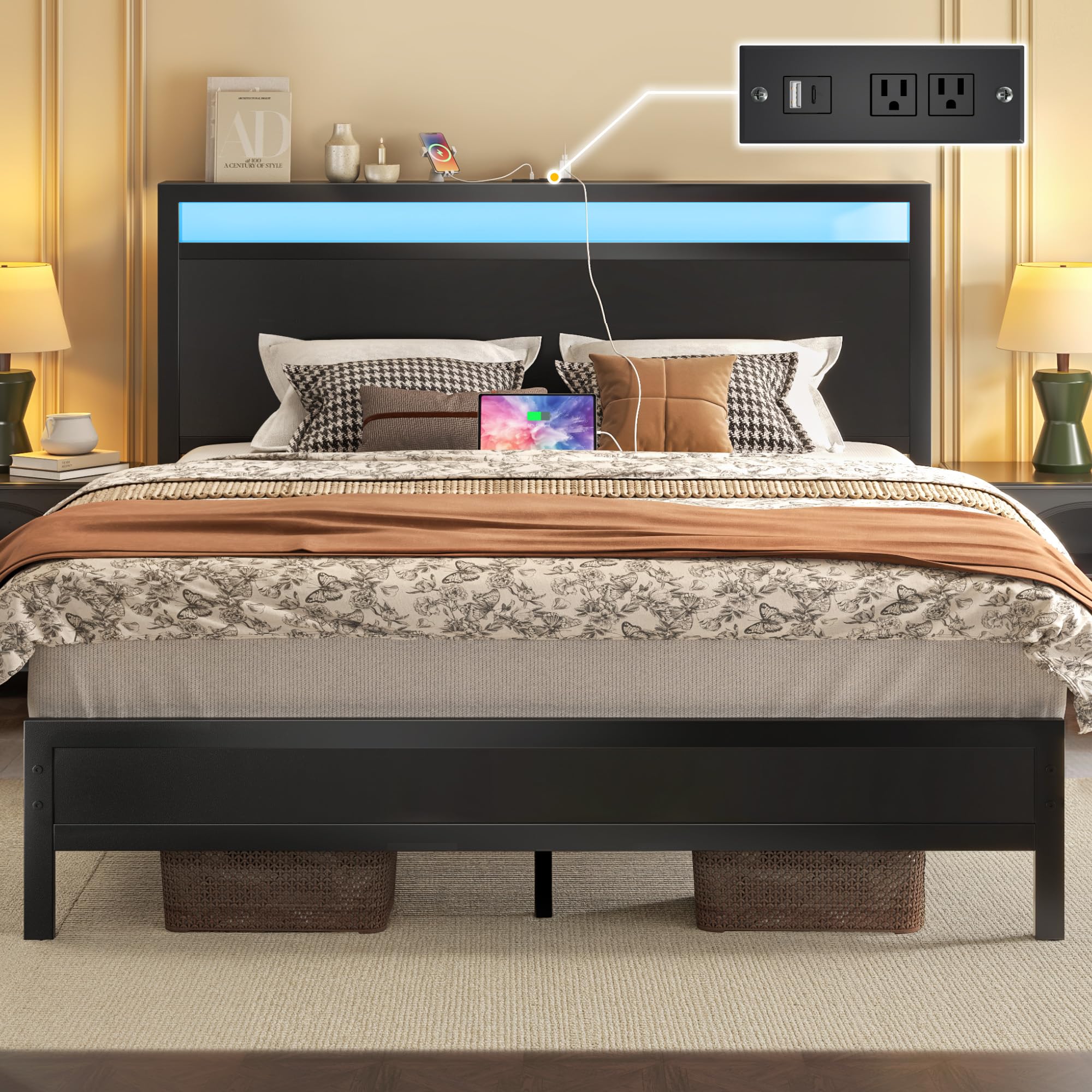 Diagram of Fluest Queen Bed Frame dimensions