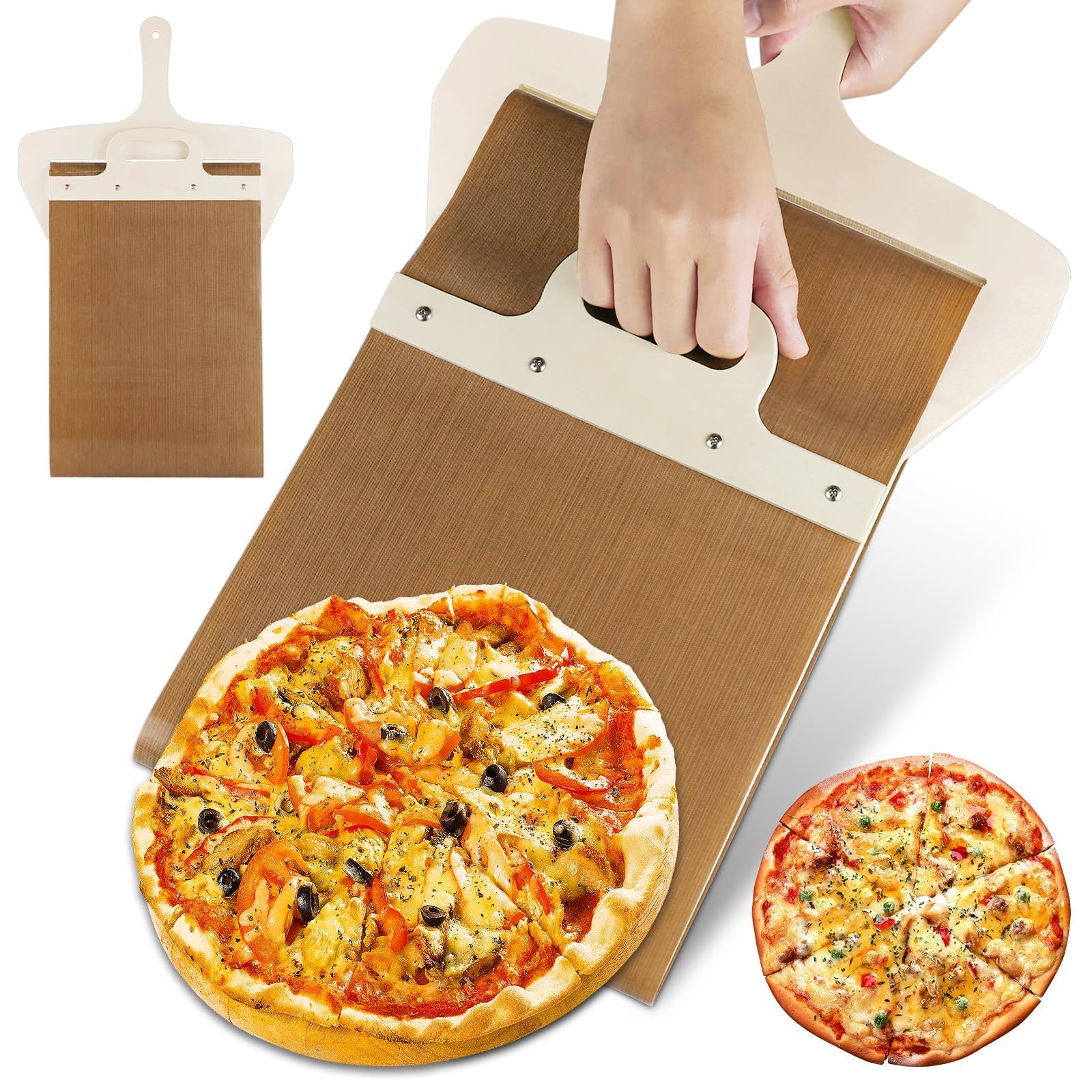 Cuchara de pizza deslizante - es la herramienta perfecta para transferir pizzas,Empujador de pizza deslizante con mango,Herramienta de espátula para hornear pizza de madera,Herramienta profesional