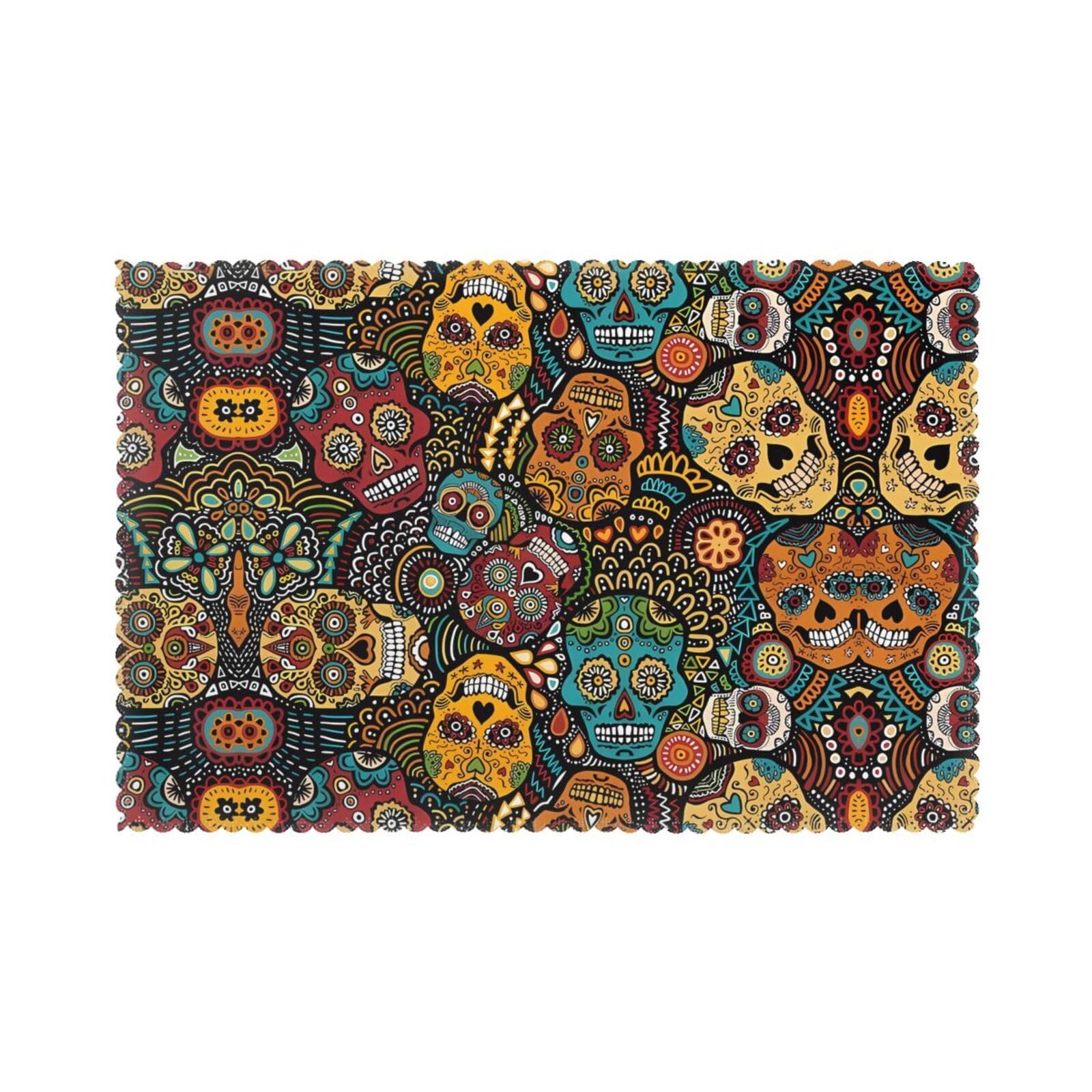 YYHWHJDE Sugar Skull Print Prints Placemats Set of 6 12x18in - Heavy-Duty Polyester Table Layers Built for Lasting Performance