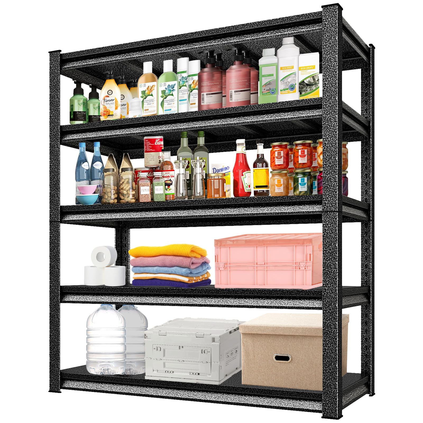 Rufokisa Metal Garage Shelving Heavy Duty，3000LBS Loads Garage Storage Shelves, 48”W 5-Tier Adjustable Storage Racks and Shelving Units for Garage