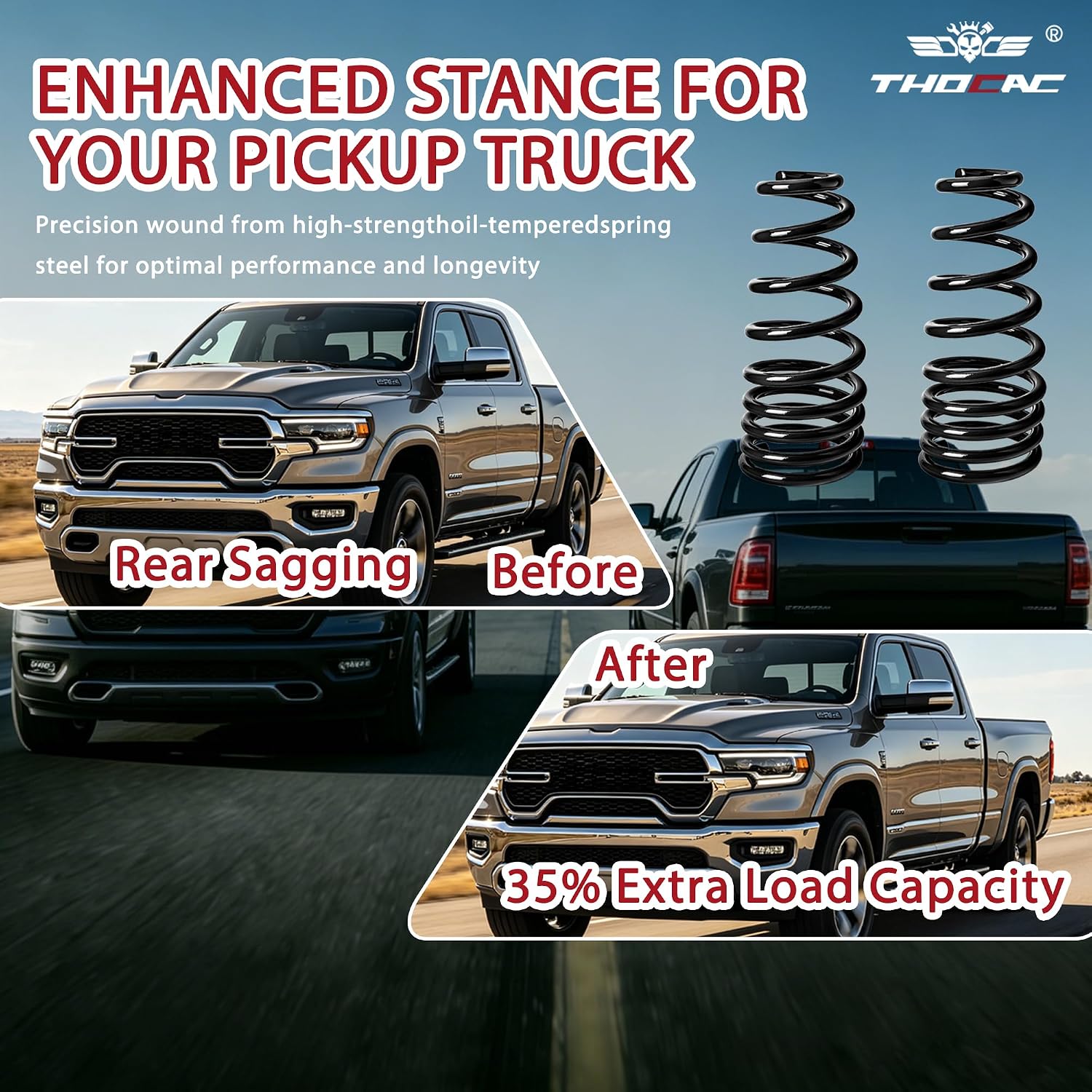 929-932 Heavy Duty Rear Coil Springs Kit for Ram 2500 2014-2021, Provide an Extra 35% Load Capacity At Stock Ride Height 2Pcs (Black)