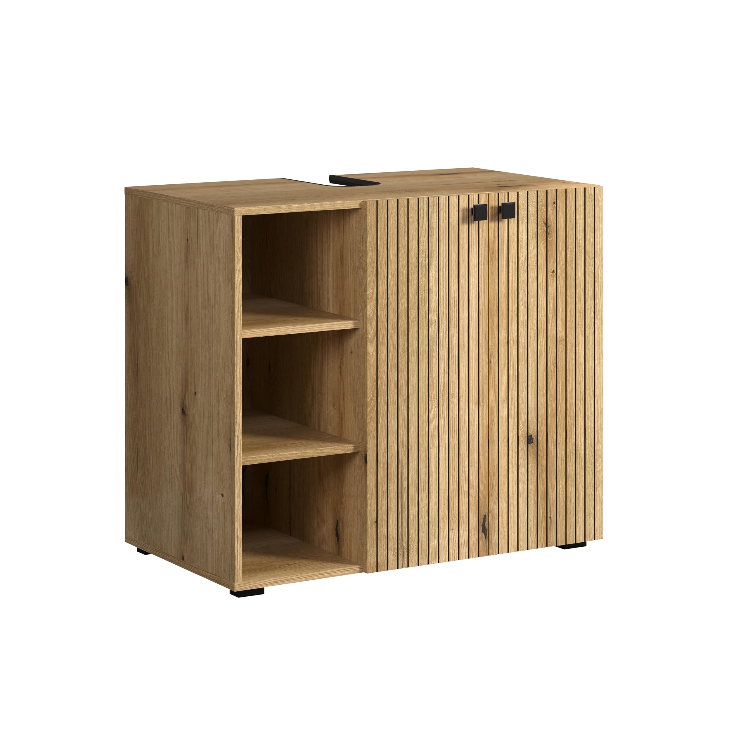 trendteam smart living - PureBliss - Armario para Debajo del Lavabo - Roble - Lavabo con 3 Compartimentos Abiertos - 90 x 79 x 53 cm - Armario de baño con Aspecto de Ranuras - Tiradores de Metal