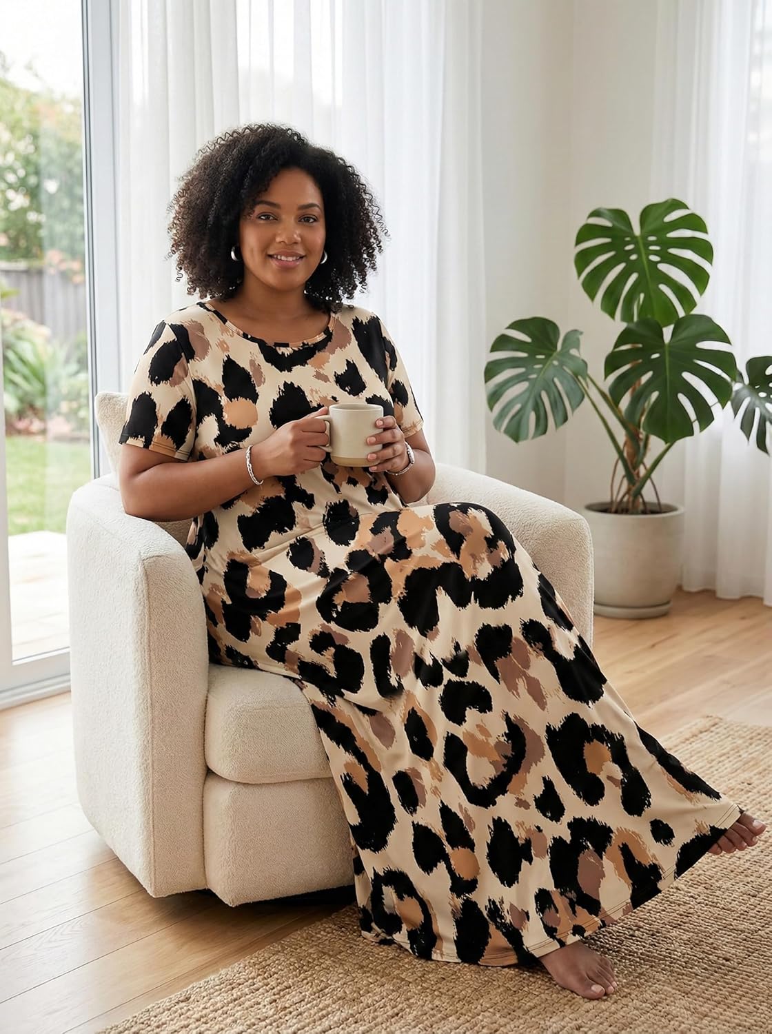 Plus Size Maxi Summer Dress for Women Vacation Outfits Round Neck Long Loose A Line Dress - Image 5