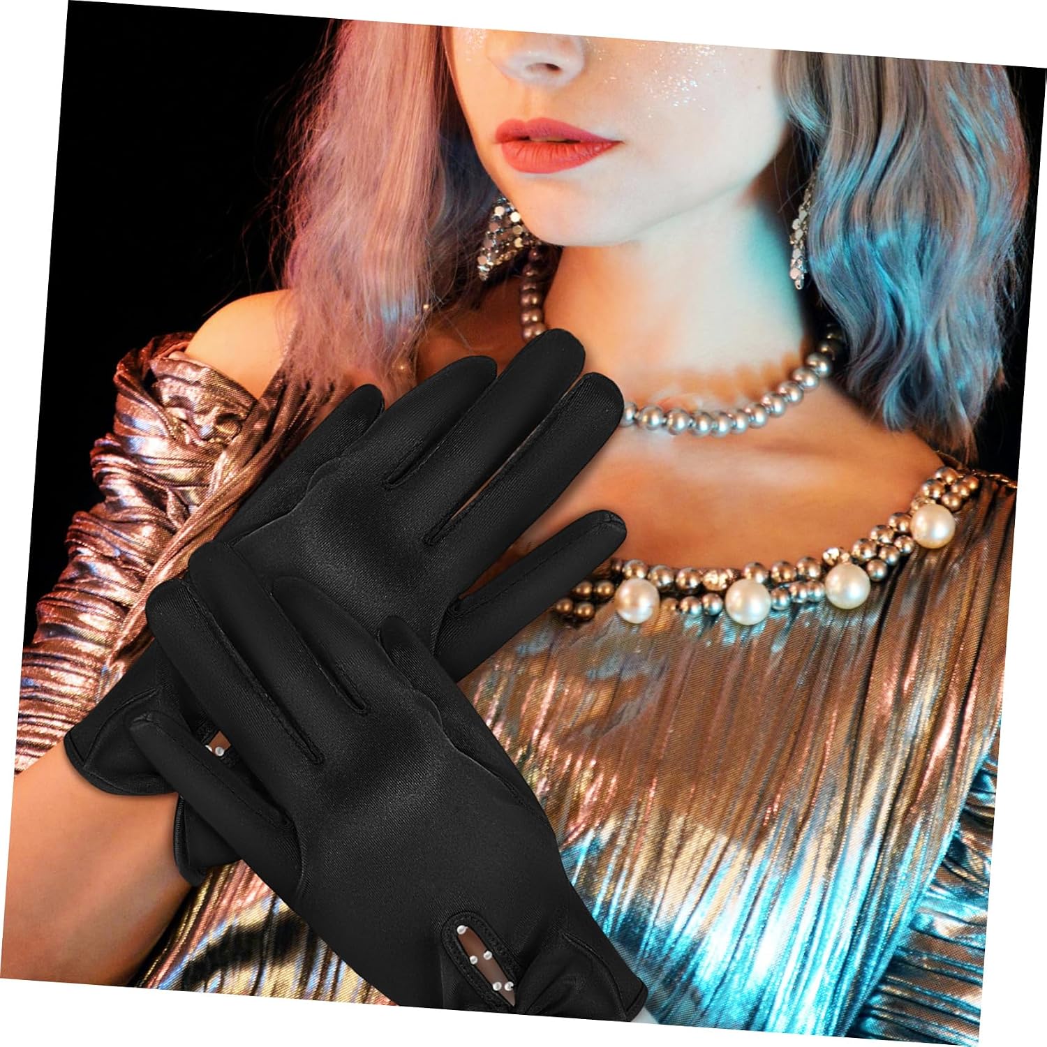 BESPORTBLE Soft Satin Wedding Gloves Black Cuff Button for Bride Evening Party Formal Events