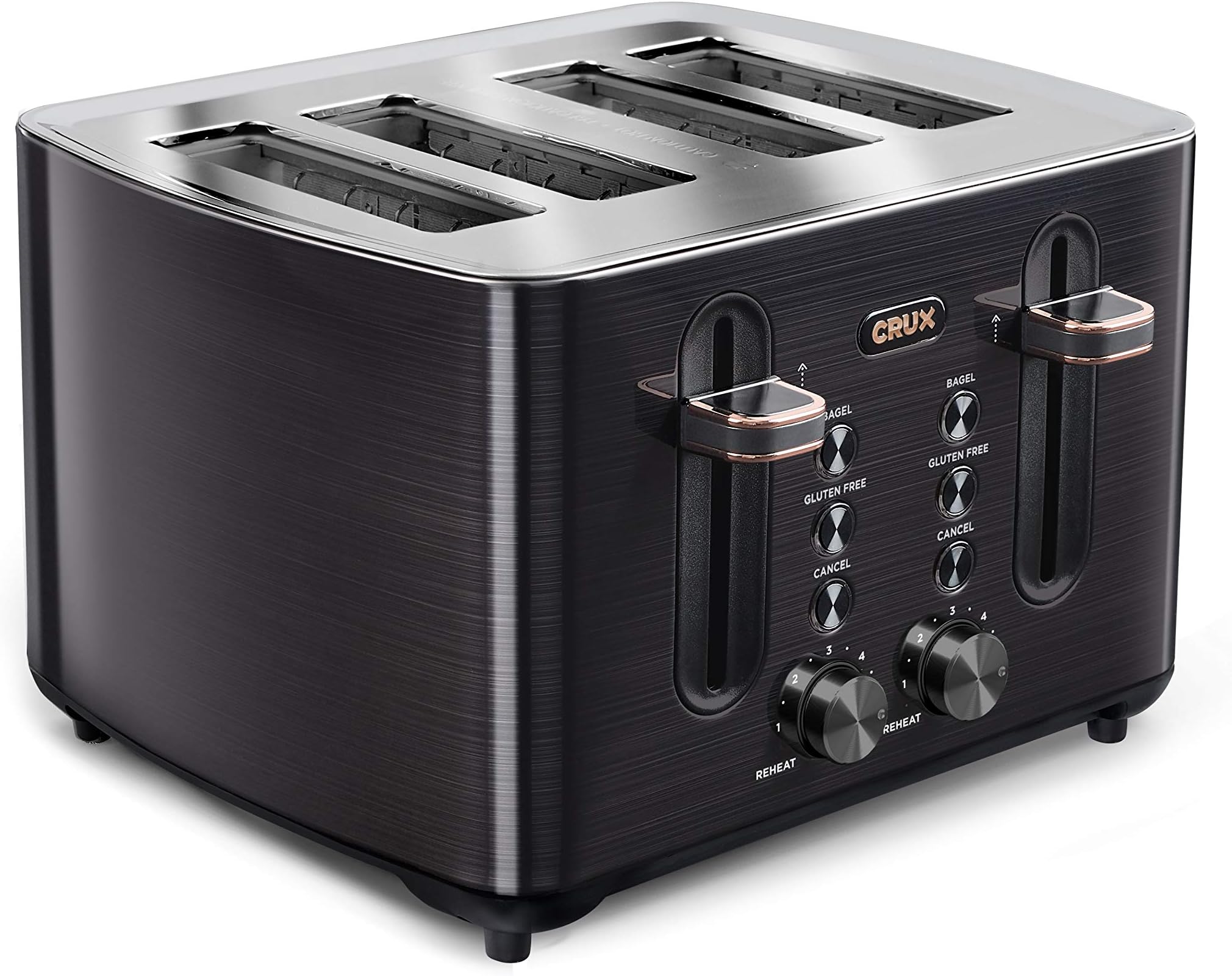 Crux 4-Slice Toaster with Extra Wide Slots & 6 Setting Shade Control, Black Stainless Steel