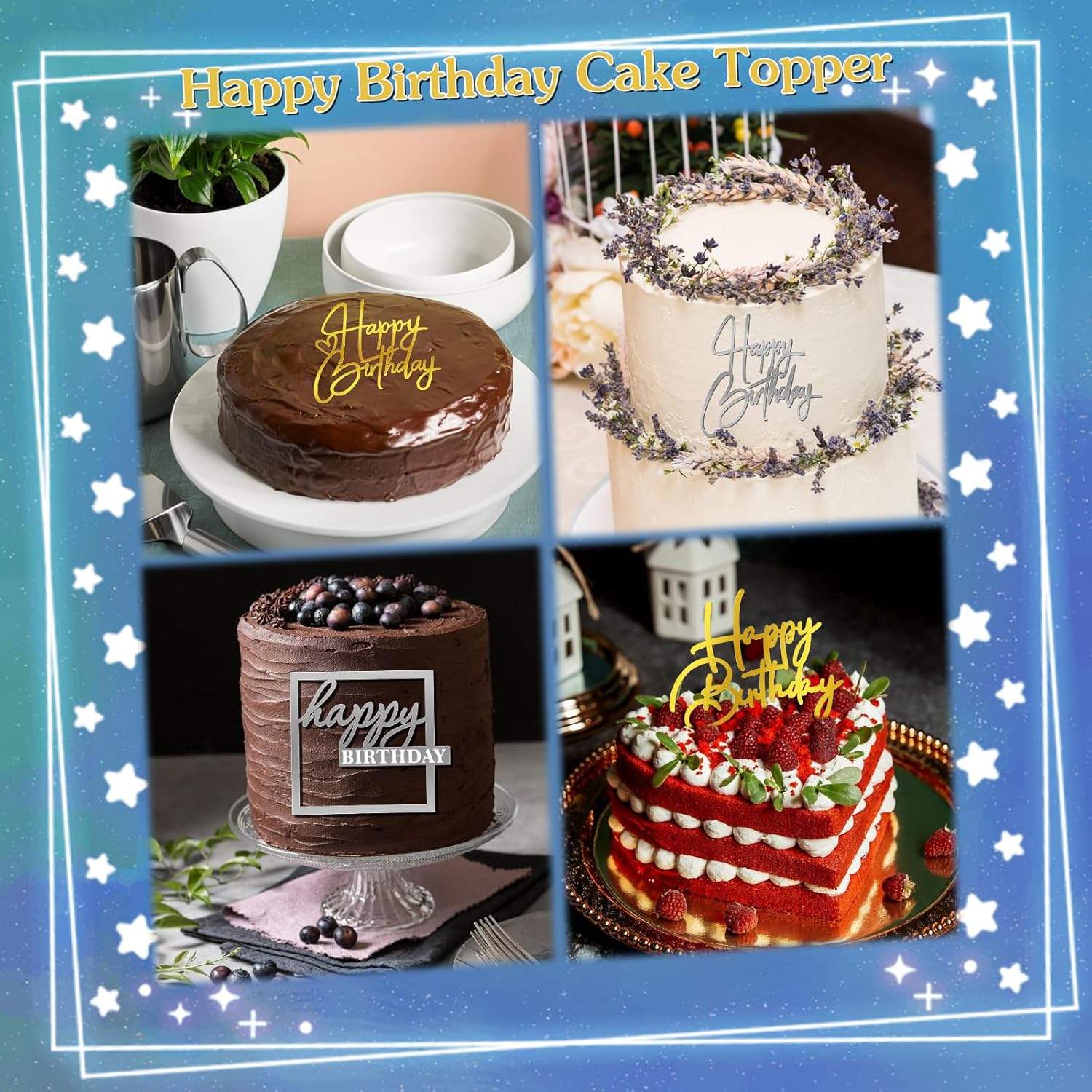 10PCS Happy Birthday Cake Toppers Side Mirror Acrylic Cake Topper Gold Silver Happy Birthday Cake Decorations Cake Inserts Cake Decor Birthday Cupcake Toppers for Birthday Party Cake Desserts Supplies