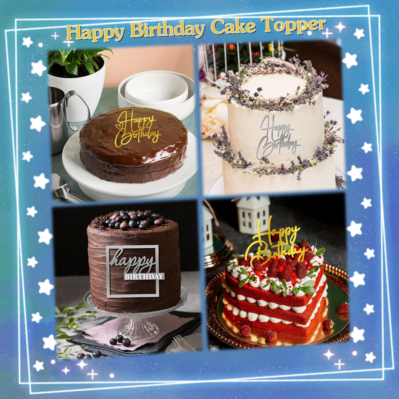 MOGADEE® Set di 10 decorazioni per torte dorate Happy Birthday in