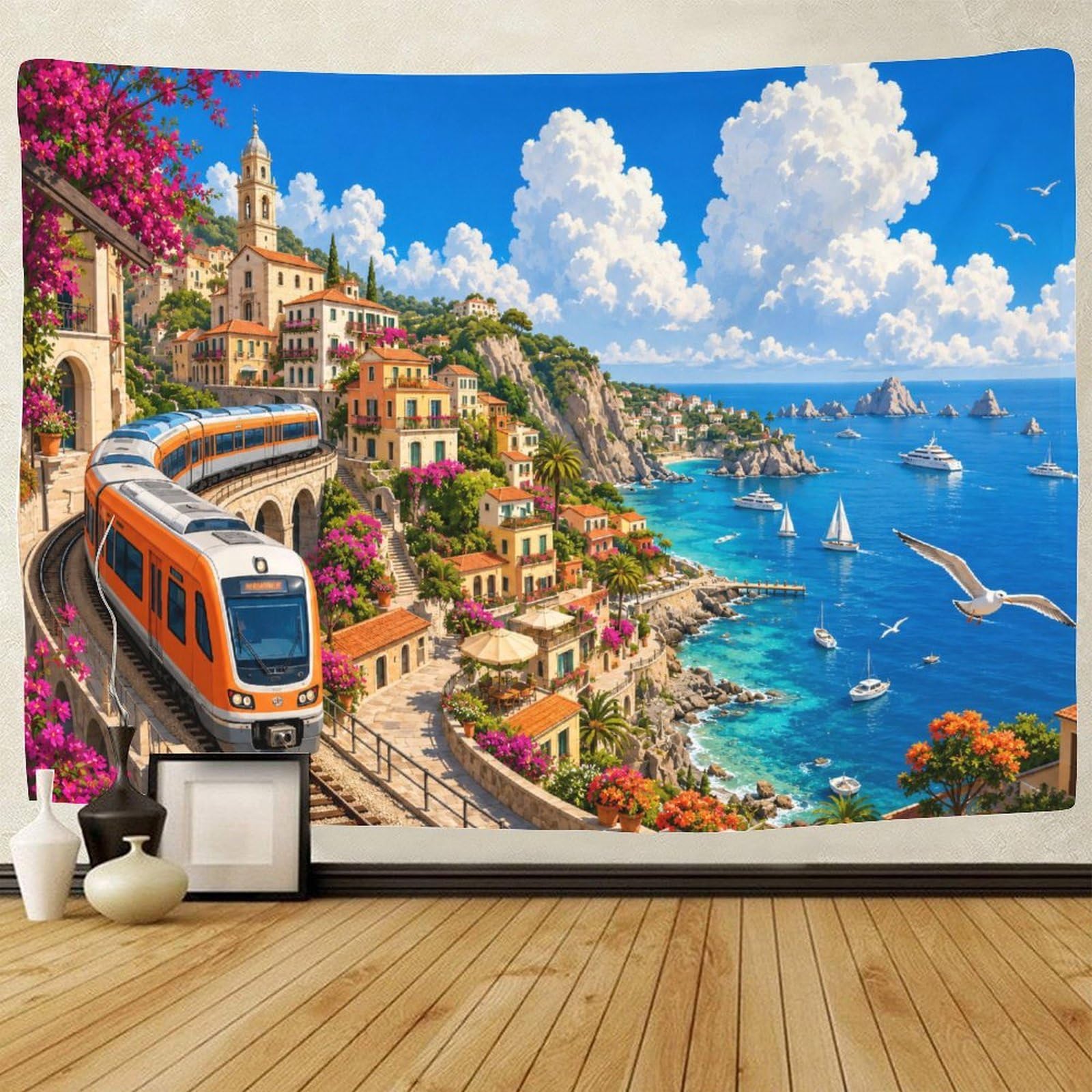 GPMNBCXZK Amalfi Coast Train 3D Print Tapestry for Bedroom Wall Hanging Decor Tapestries Poster Curtain Bedroom Dorm 130cmx150cm