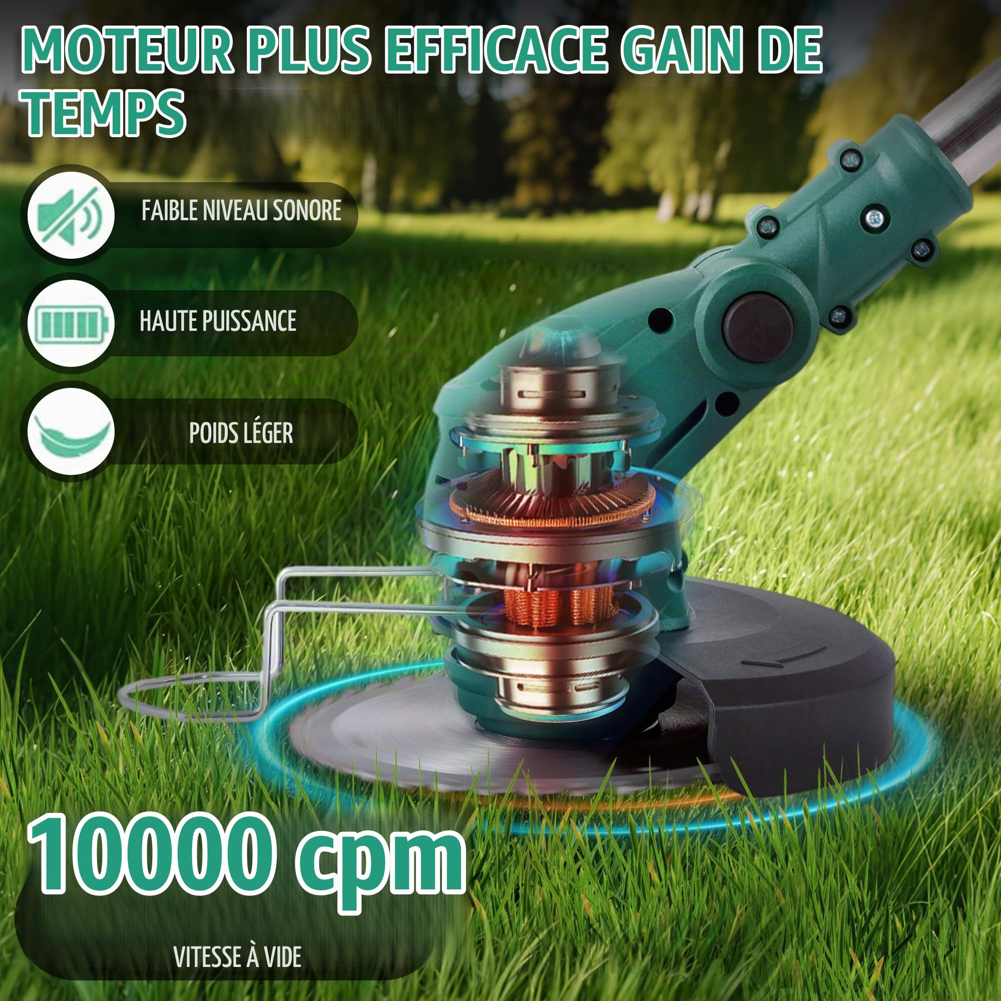 POSENPRO Debroussailleuse Electrique sans Fil, 650W Rotofil Batterie, avec 2 Batteries 20V 1.5Ah et 20 Lames 4 Types, Coupe Bordure sans Fil avec Batterie pour tondre Le Jardin et la pelouse