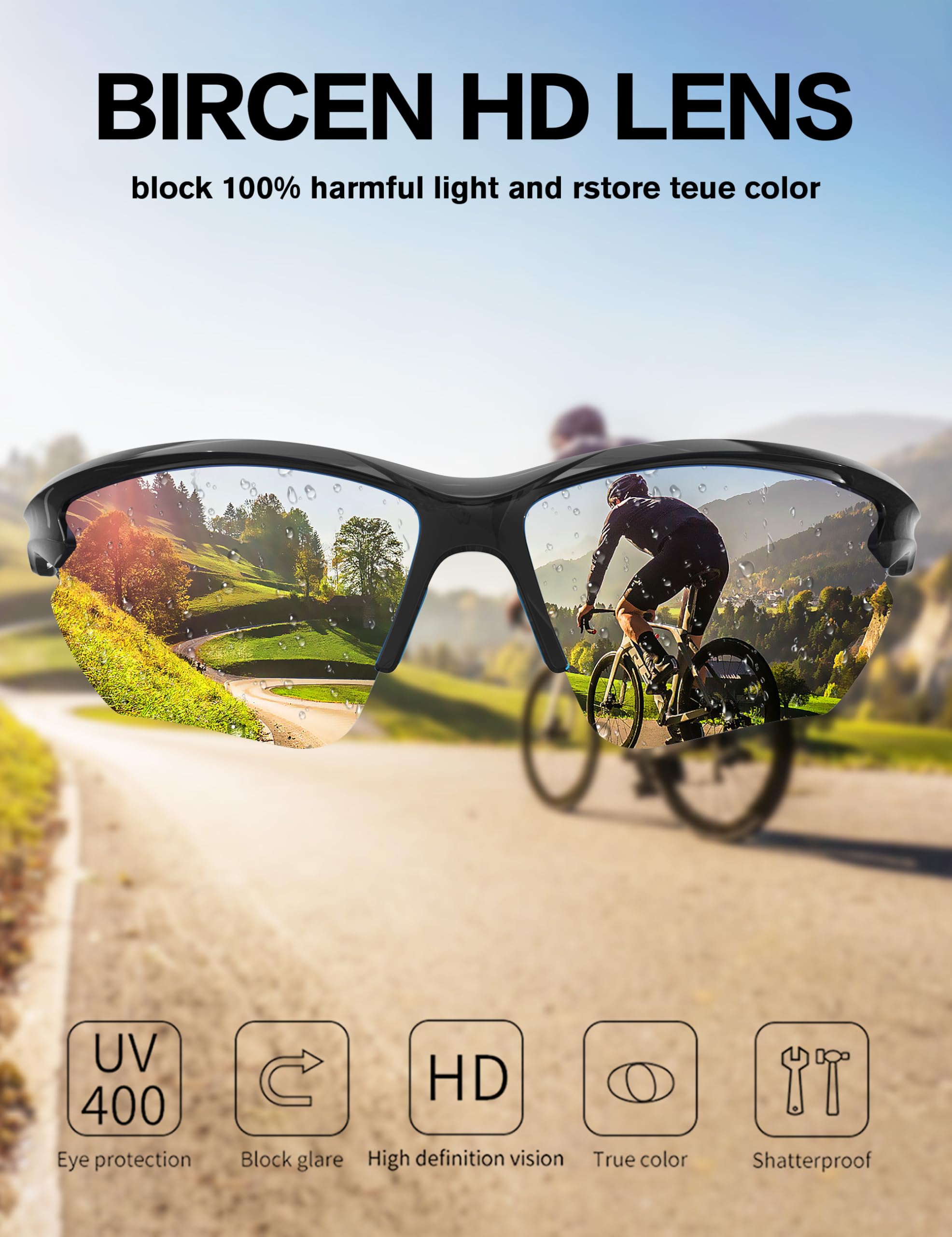 BIRCEN Gafas de sol polarizadas para hombre para conducir: TR90 gafas de sol con protección UV, ligeras, deportivas, para pesca, golf y viajes