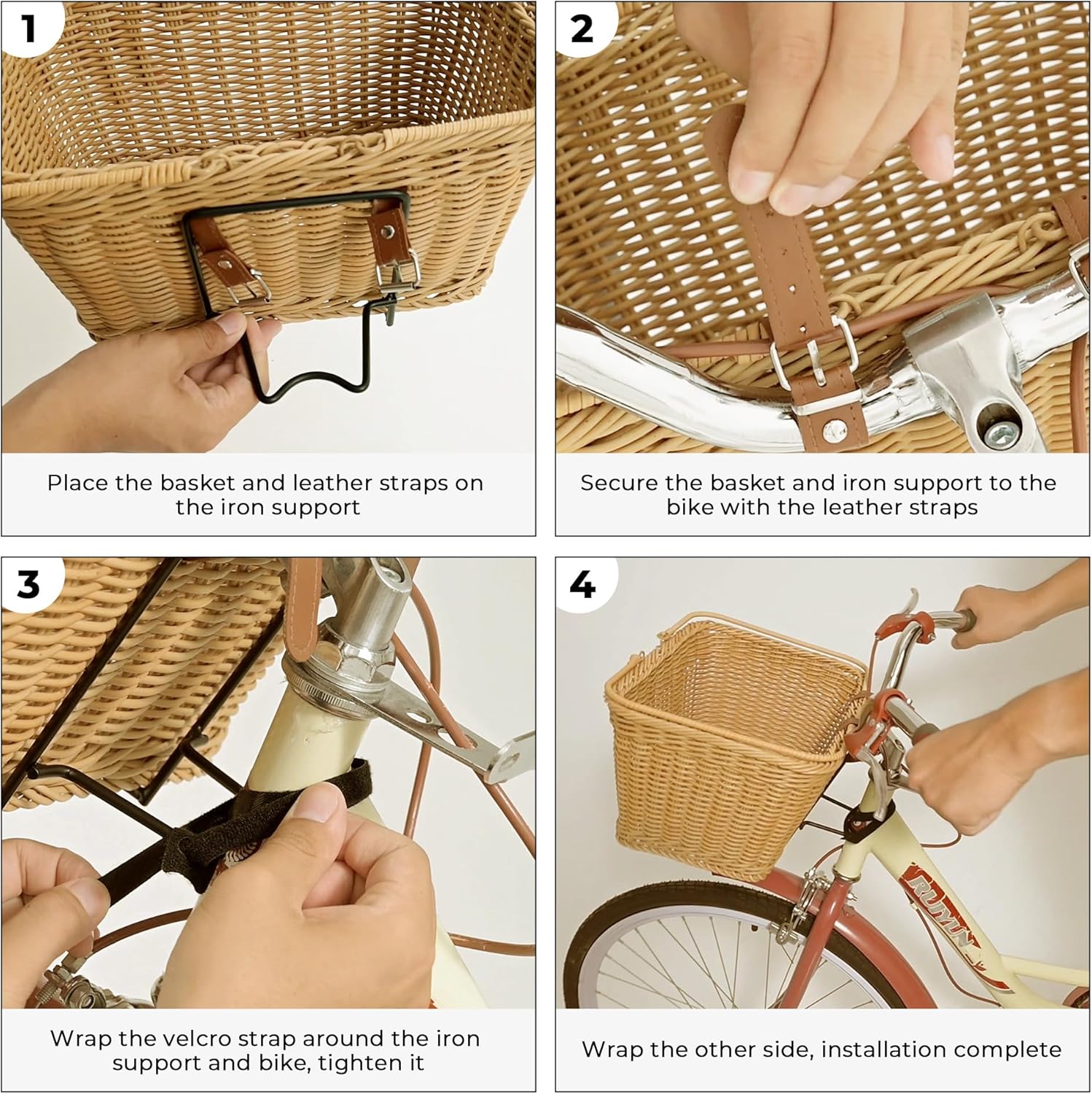 GRANNY SAYS Bike Basket, Wicker Basket for Bike, Hand-Woven Bicycle Basket, Detachable Wicker Front Handlebar Bike Basket