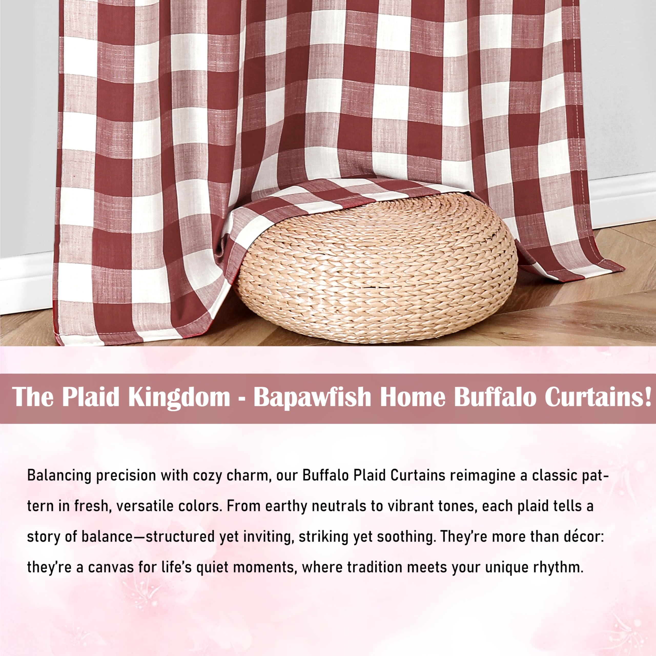 Red Buffalo – Lot de 2 Rideaux de fenêtre à Carreaux à Carreaux Bordeaux, Style Rustique rétro Rustique avec Passe-Tringle pour Chambre à Coucher, Salon, 101,6 x 213,4 cm, Rouge/Blanc