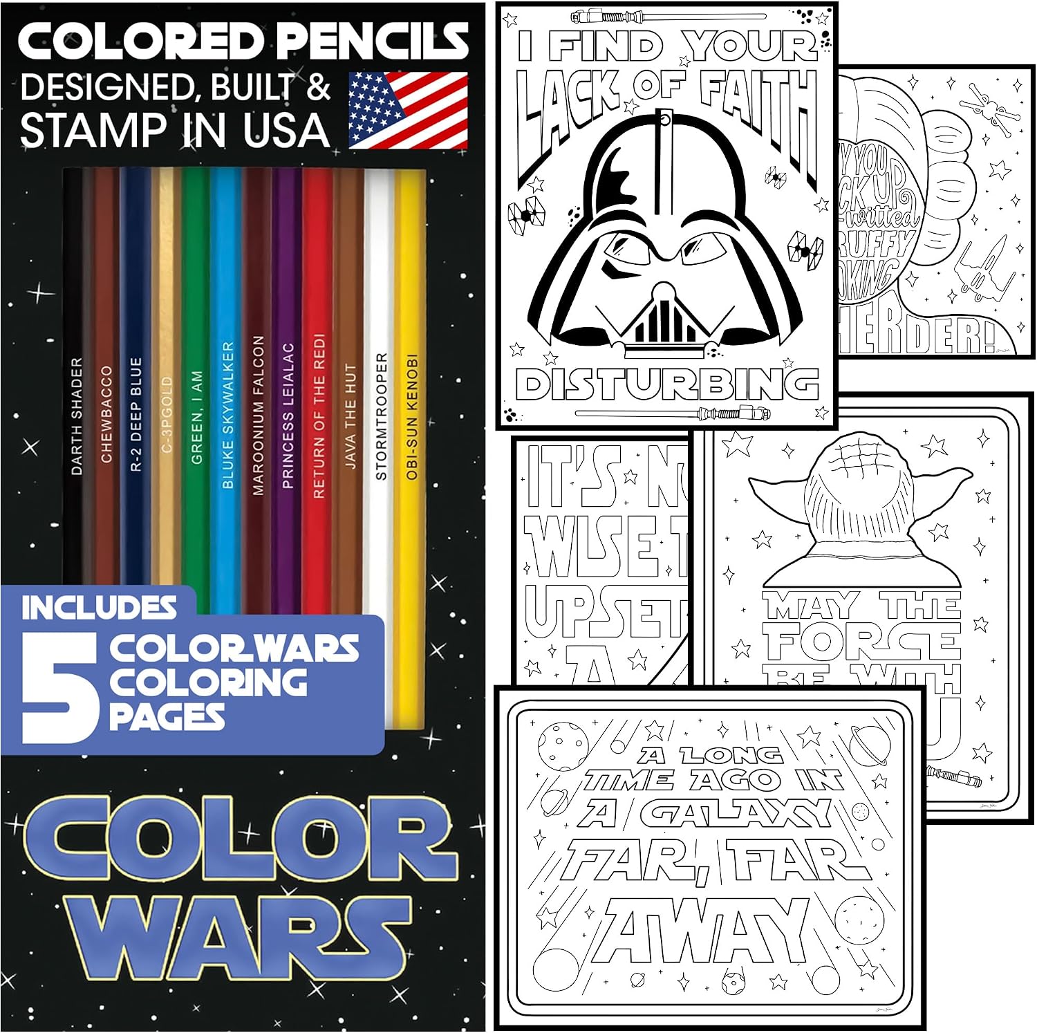 Color Wars Parody Coloring Book – Star Wars Coloring Book Themed for Adults, Funny Sci-Fi Designs, 10 Unbound Pages, Heavyweight Cardstock, 8.5 x 11 in, Frameable Art for Collectors & Fans