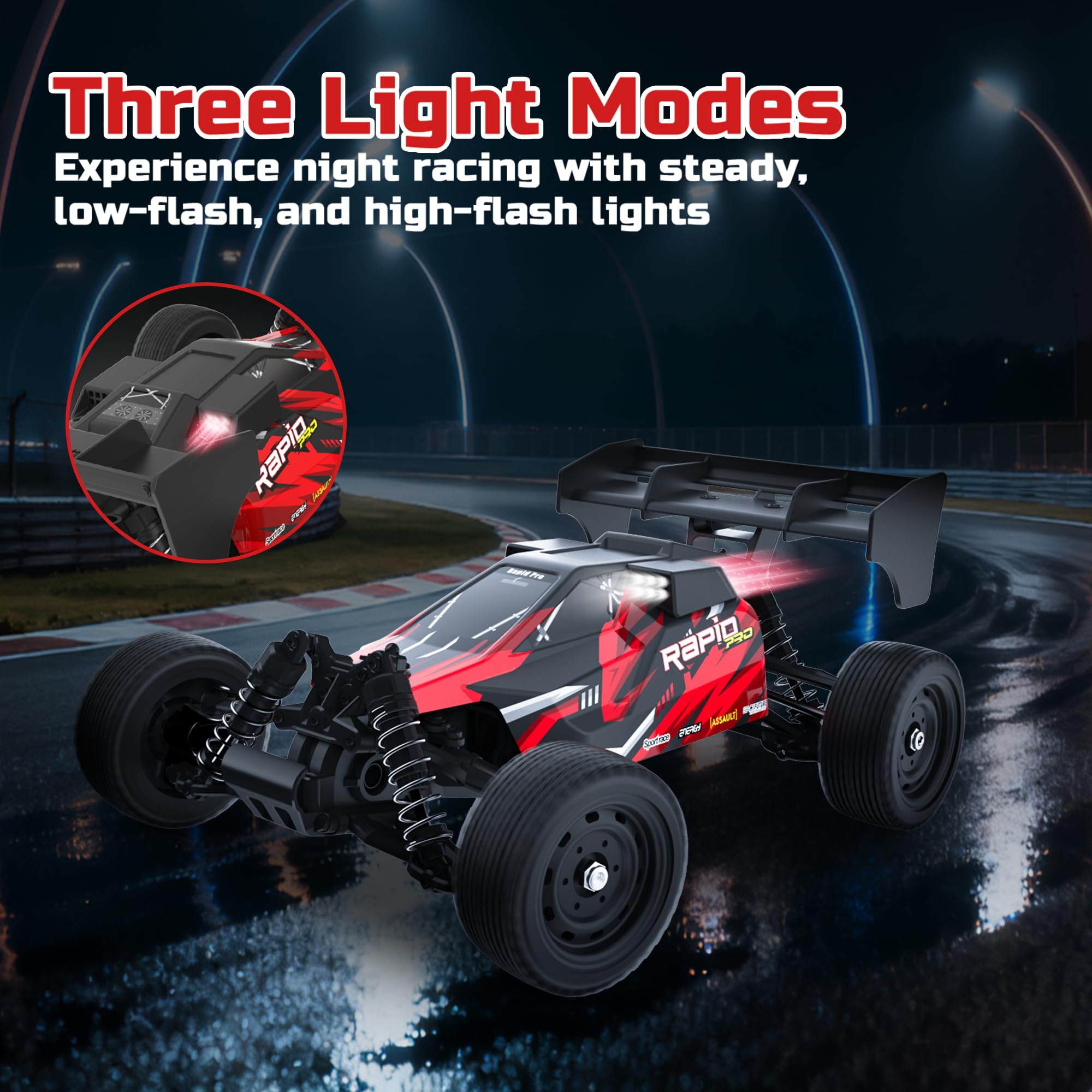 DEERC Ferngesteuertes Auto 1:16 Bürstenloser Motor 50 km/h, 2WD Schnelles Offroad Auto mit 2 Akkus & LED-Licht, RC Auto für Erwachsene und Kinder, Geschenk zu Weihnachten und Geburtstag