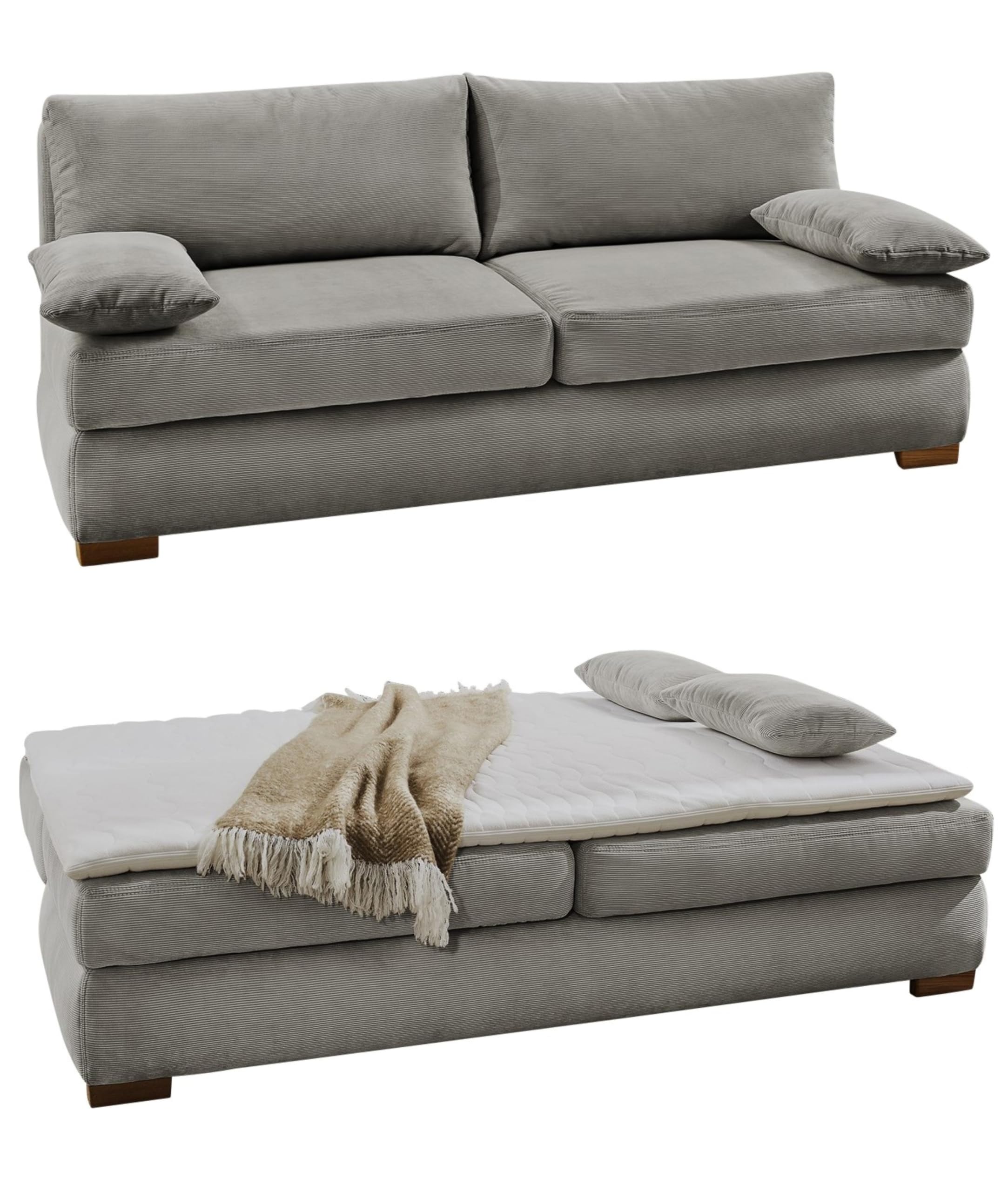 luma-Home 15152/ Dauer-Schlafsofa inkl. Topper & Bettkasten, Hellgrau