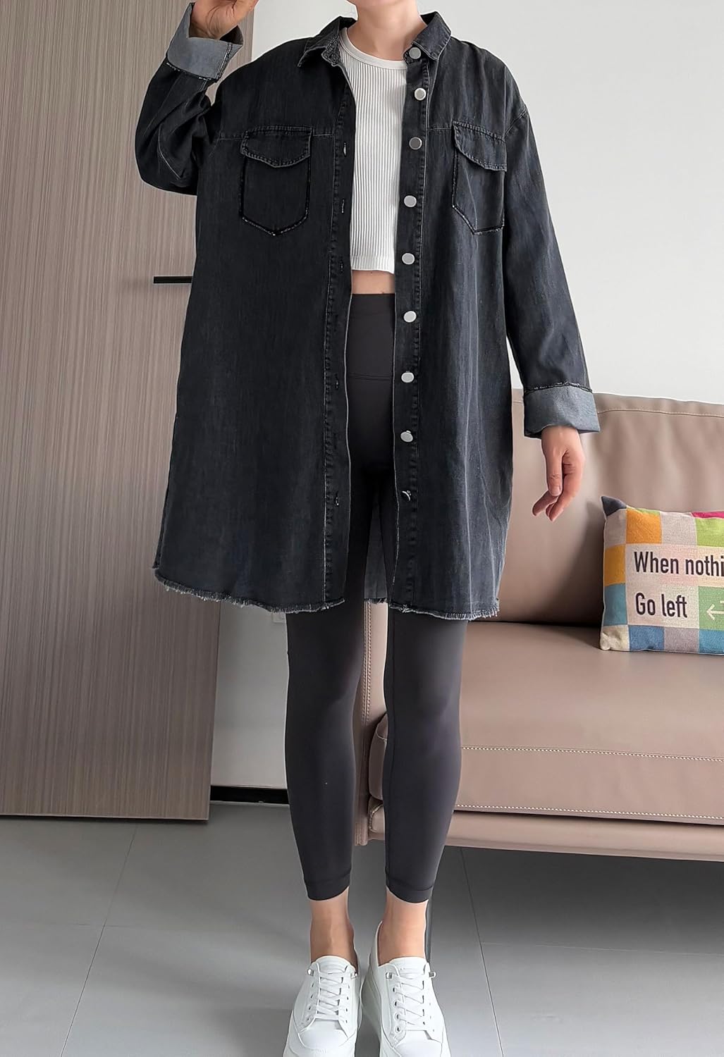 Minibee Women's Denim Jacket Button Down Shirts Long Sleeve Jean Jacket Cotton Blouses Fall Outfits - Image 2