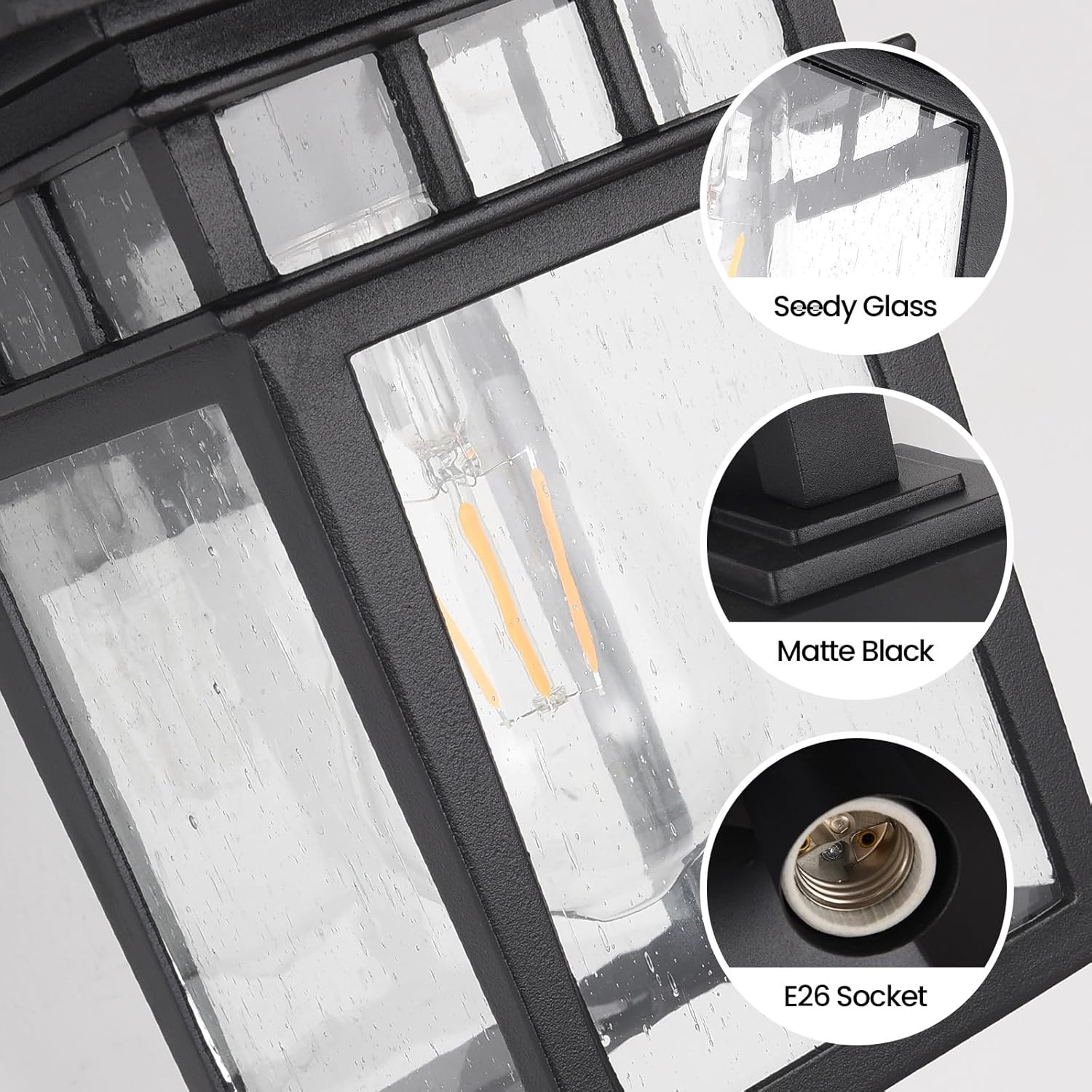 Outdoor Wall Lantern, Exterior Lighting Fixtures Wall Mount, 2 Pack Black Outdoor Sconce with Seeded Glass, Dusk to Dawn Exterior Porch/Patio Lights for House Front Door Garage