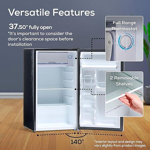 Miniatura 5 de Igloo Refrigerador compacto de una sola puerta de 3.2 pies cúbicos con congelador, estante de vidrio deslizante, perfecto para hogares, oficinas,