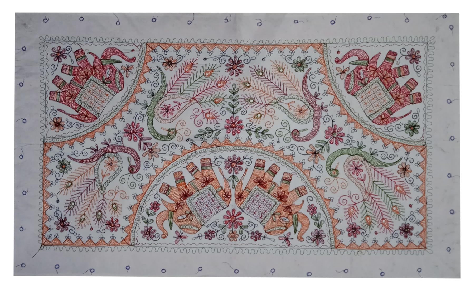 Purpledip Cotton Tapestry 'Elephant's Pride': Vintage Embroidery Table Cover Or Wall Hanging (11271A), Multicolor, 150L x 90W cm - Image 4