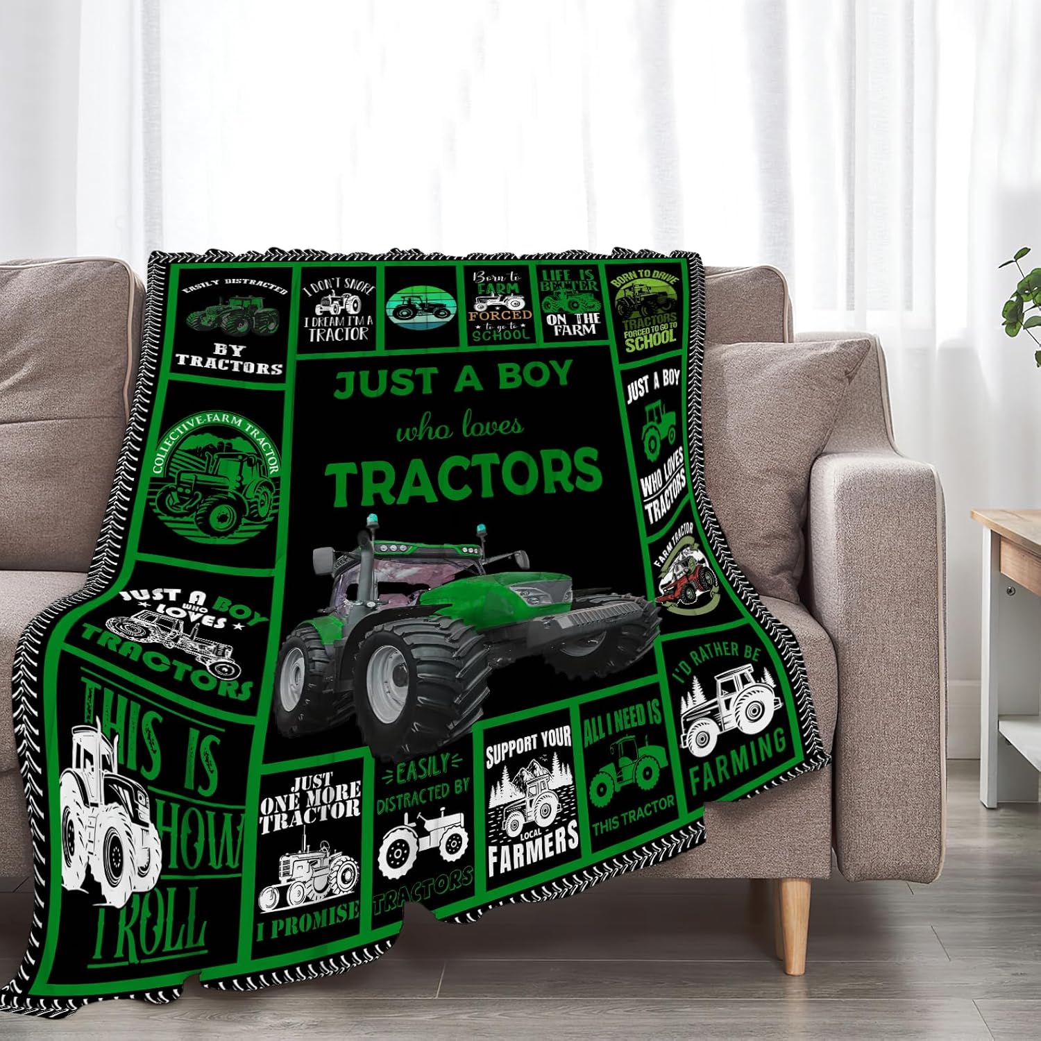 Tractor Blanket Soft Cozy Just a Boy Who Loves Tractors Throw Blanket Super Warm Fuzzy Fluffy Truck Lightweight Fleece Flannel Gifts Blankets for Kids Adults 50"X40" - Image 2