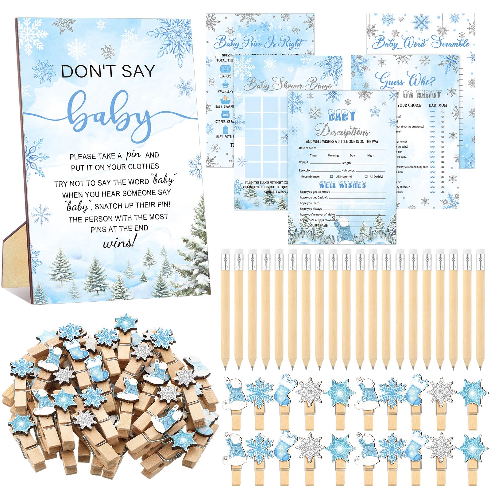 Patelai 321 Pcs Baby Shower Games Supplies, Blue Snowflake