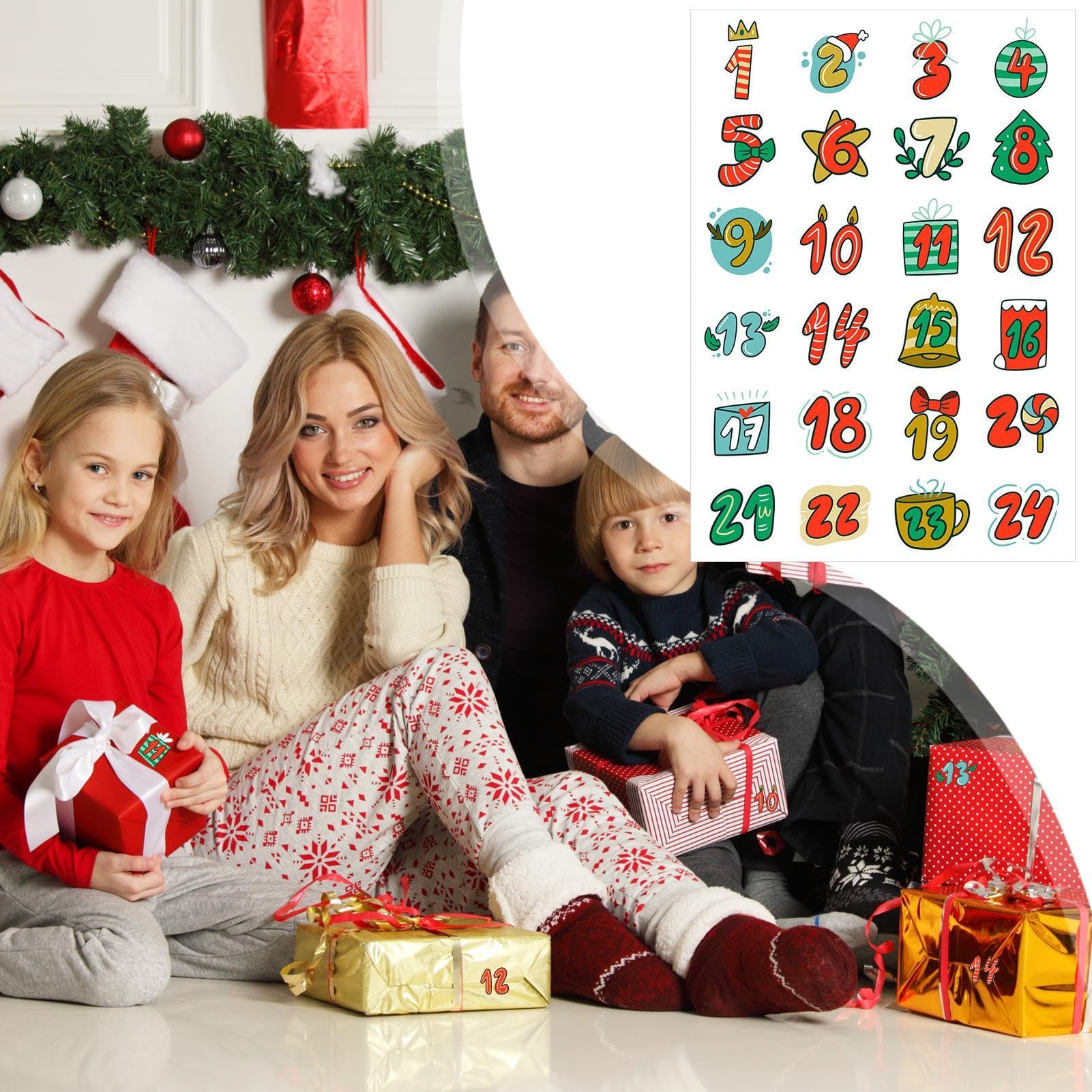 Autocollants De L'Avent - 24 Numéros Pour Calendrier De Noël, Décoration Fenêtre, Emballages Cadeaux Et Biscuits - 7