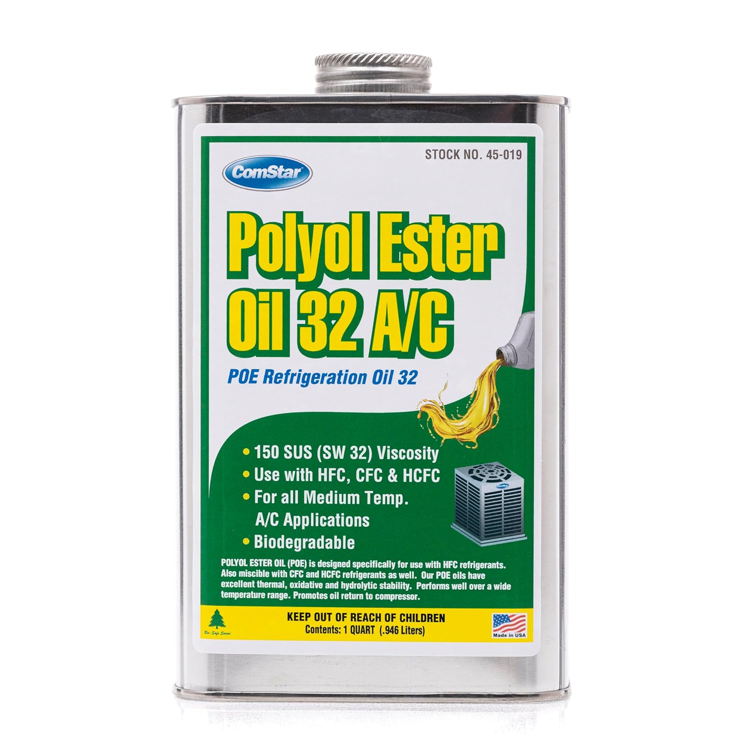 Polyol Ester Oil 32/150 SUS (POE), 1 Quart High-Performance Refrigeration Oil for HFC & HCFC, Reduced Energy Consumption, Exceptional Thermal Stability, (45-019)
