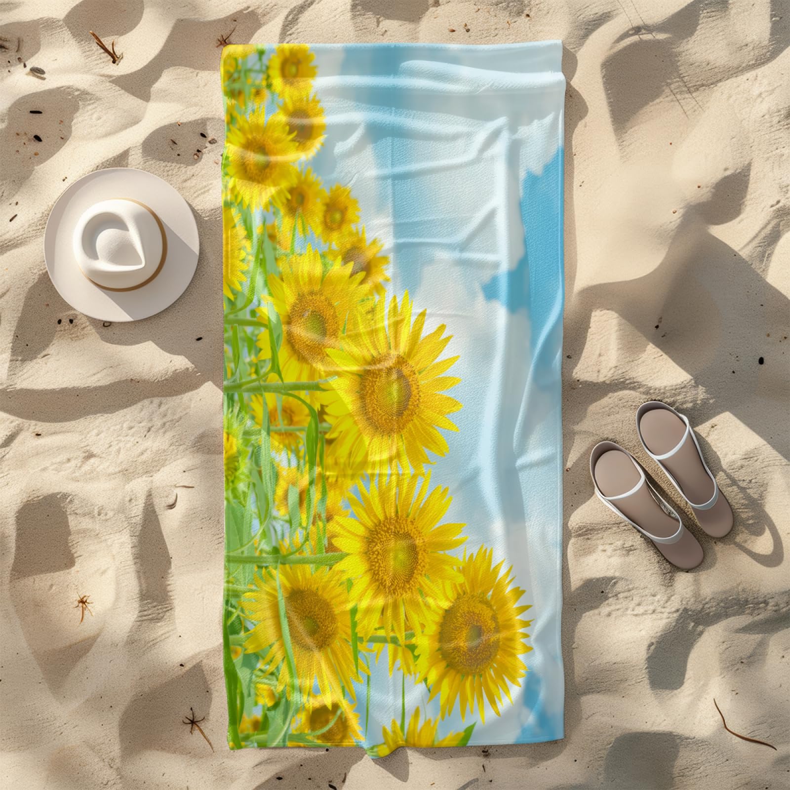Strandtuch Hellblau Gelb Mikrofaser Handtuch Tragbar Handtücher Groß Badetuch Sand Proof Badehandtuch Groß Ultraleicht Strandtuch XXL Schnelltrocknend Strandhandtuch Beach Towel 200x220cm