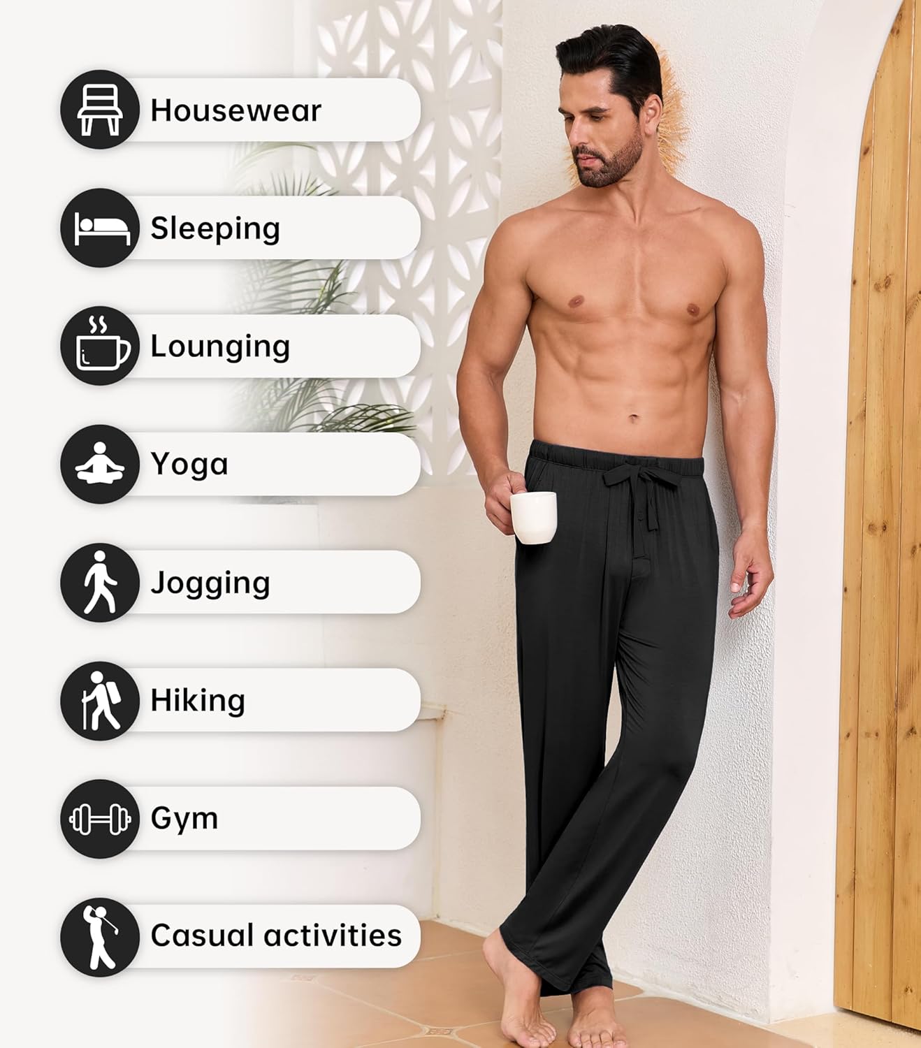 COLORFULLEAF Mens Pajama Pants Lightweight Bamboo Rayon Lounge Pants Summer Drawstring Sleep Bottoms with Pockets - Image 5