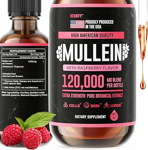 HERBIFY Mullein Drops - Limpieza pulmonar - Extracto de hoja - Potente gordolobo para apoyo inmunológico, desintoxicación y apoyo respiratorio -