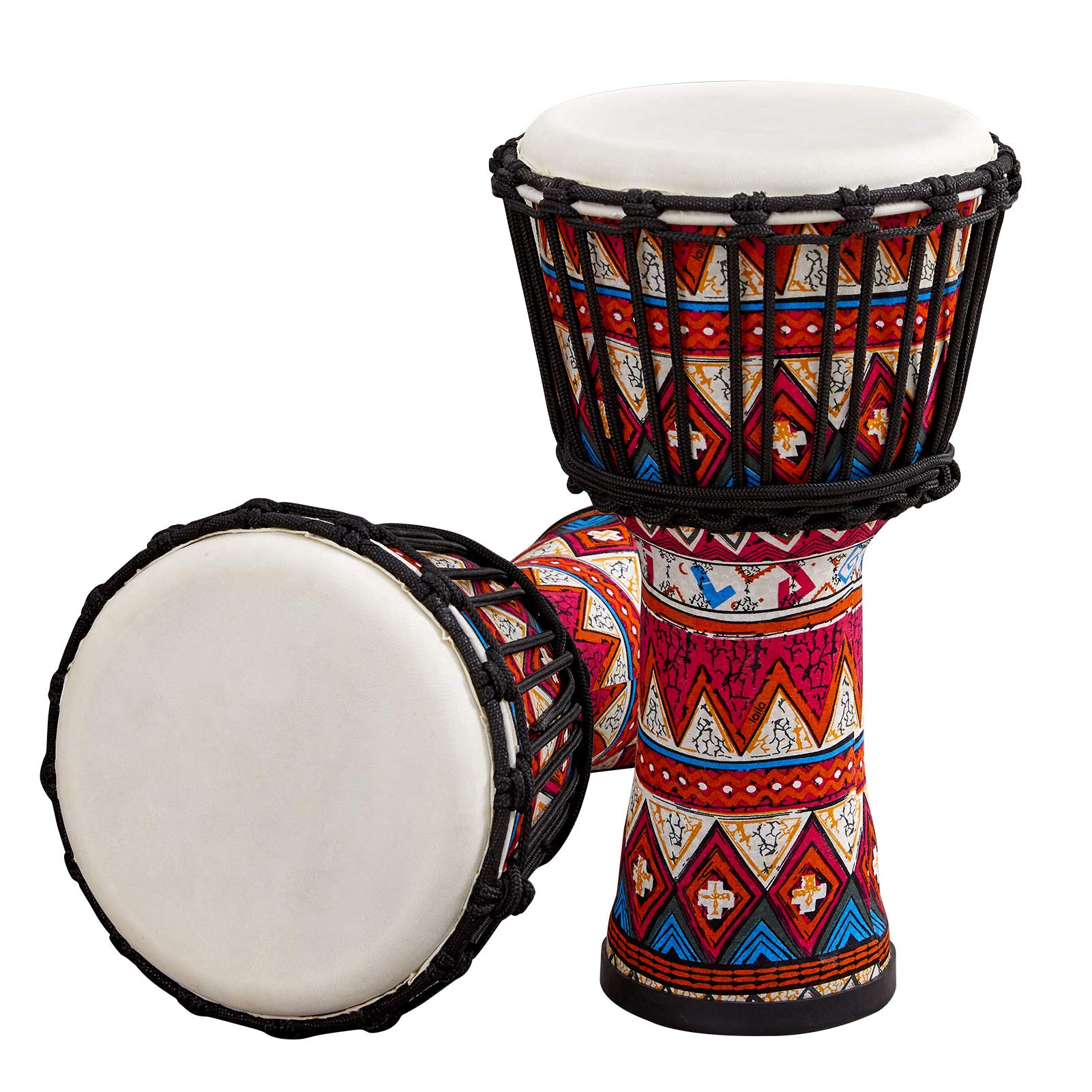Walmeck Tambor Africano Djembe, Tambor de Mano Portátil de 8 Pulgadas, Cabezal Piel Cabra, Cuerpo Resina ABS, Patrones Artísticos Coloridos para Práctica Via (Roja)