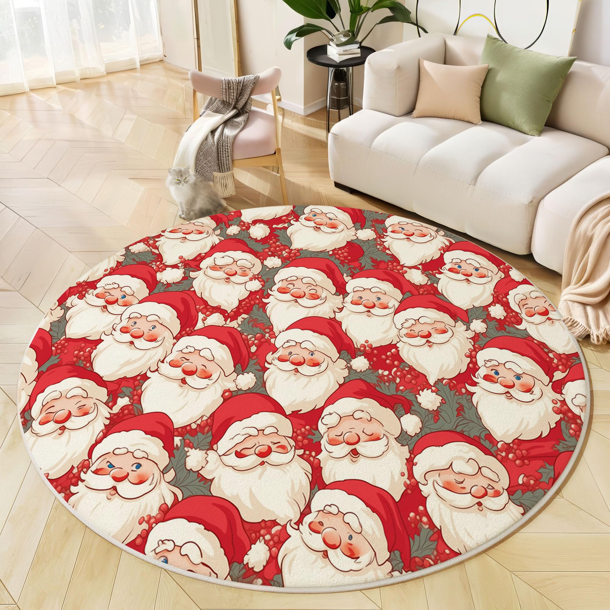 Tapis de chambre rond lavable antidérapant Noël 200cm