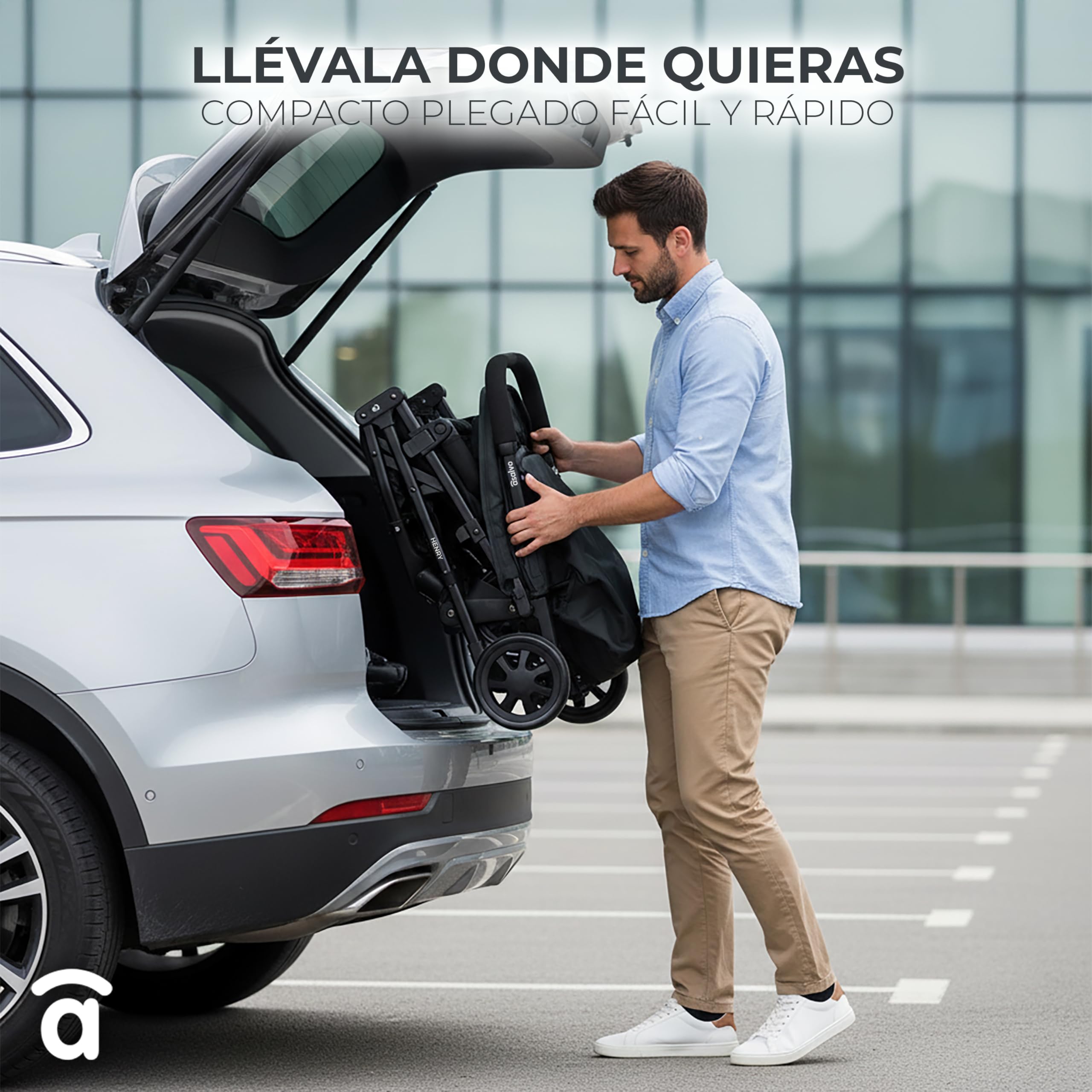 Silla de Paseo Doble para Gemelos o Hermanos, Ligera, Reclinable y Plegable con Capotas y Freno Trasero – Asalvo DOUBLE HENRY Gris