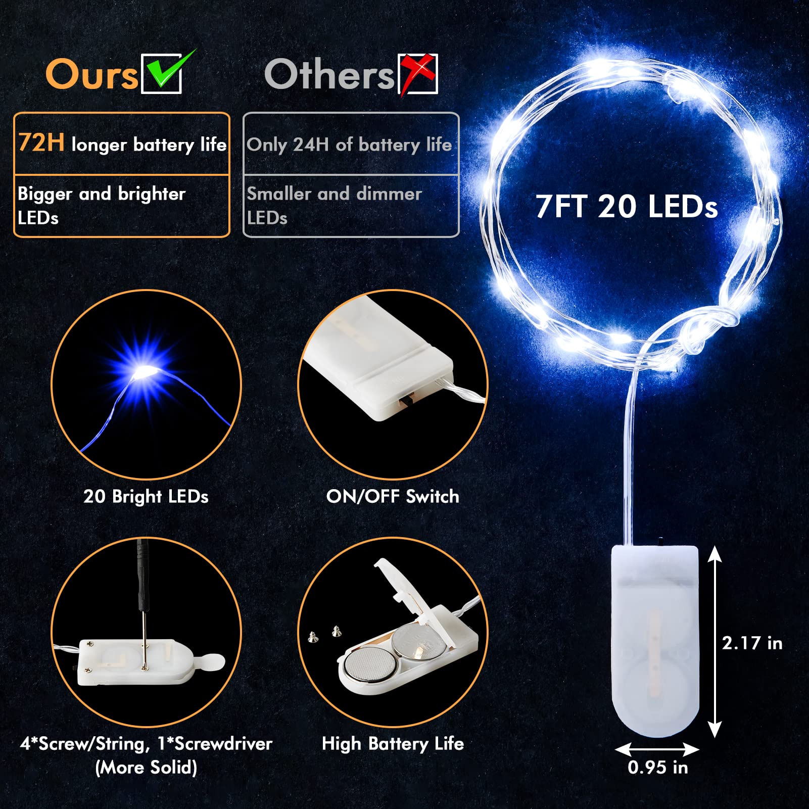 12 Stück blaue Lichterkette, batteriebetrieben, 20 LEDs, Valentinstag-Lichter, wasserdicht, Silberdraht für DIY-Einmachglas, Schlafzimmer, Geburtstag, Hochzeit, Weihnachtsdekoration, Lichterkette