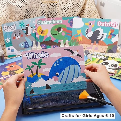 Miniatura 4 de Kits de arte de arena para niños, 29 piezas de pintura de arena de colores, juguetes de manualidades y manualidades, 12 hojas de arte de arena de