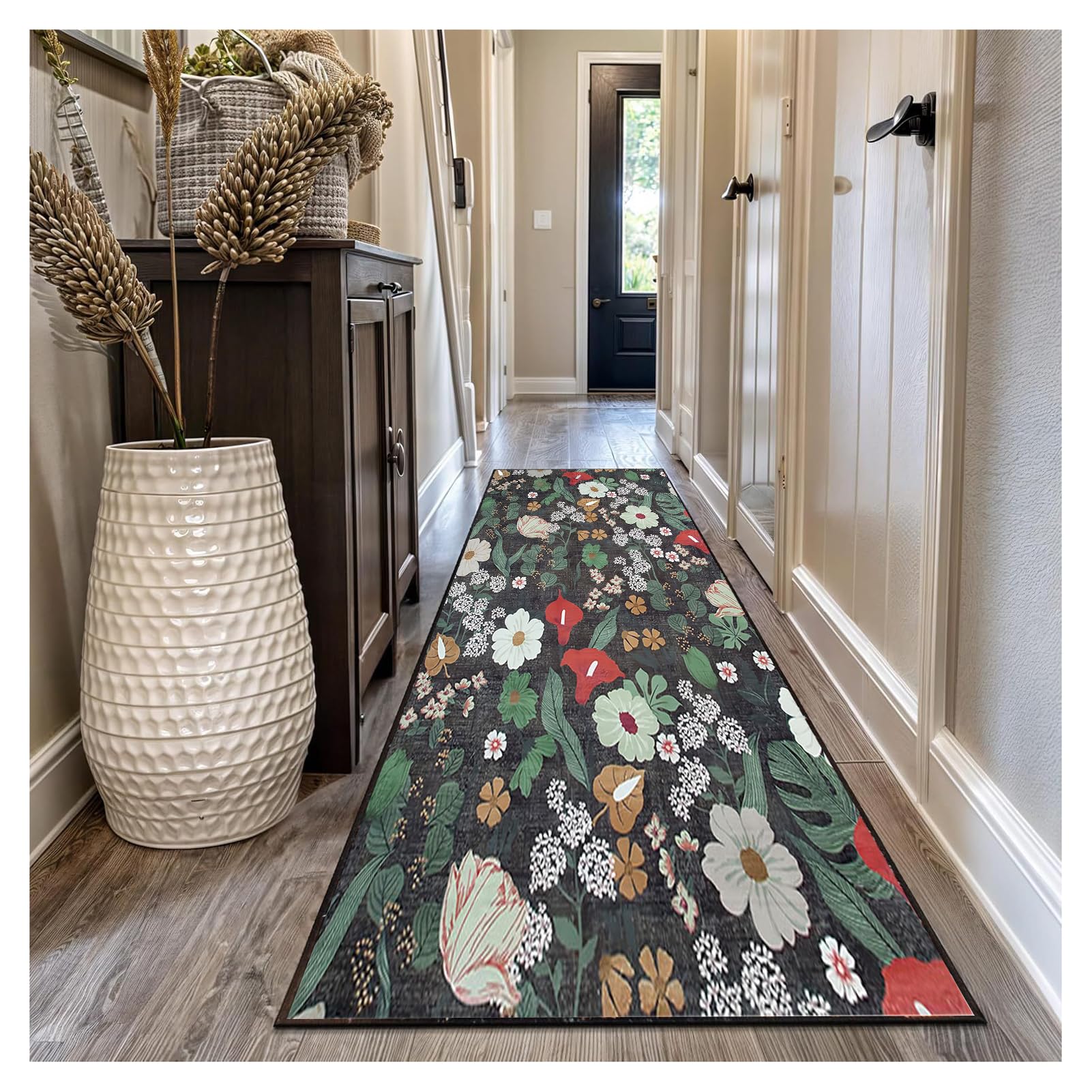 Alfombra corredor para entrada y lavandería de estilo floral colorido