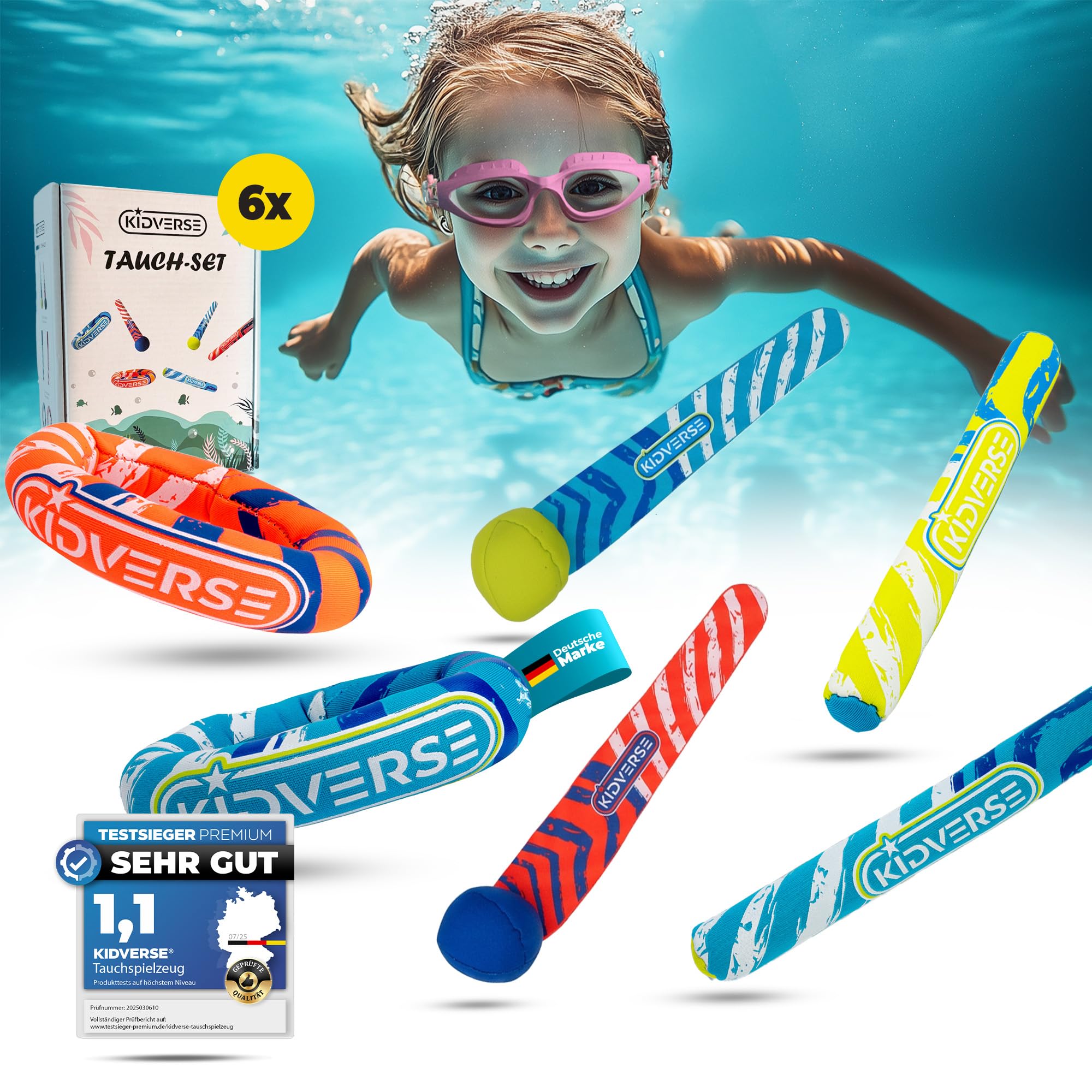 KIDVERSE Giochi Subacquei per Bambini - Giocattoli Acquatici Testati - Gioco Subacqueo in Neoprene Bambini - Colorati Giochi da Piscina per Imparare a Immergersi (Kit subacqueo)