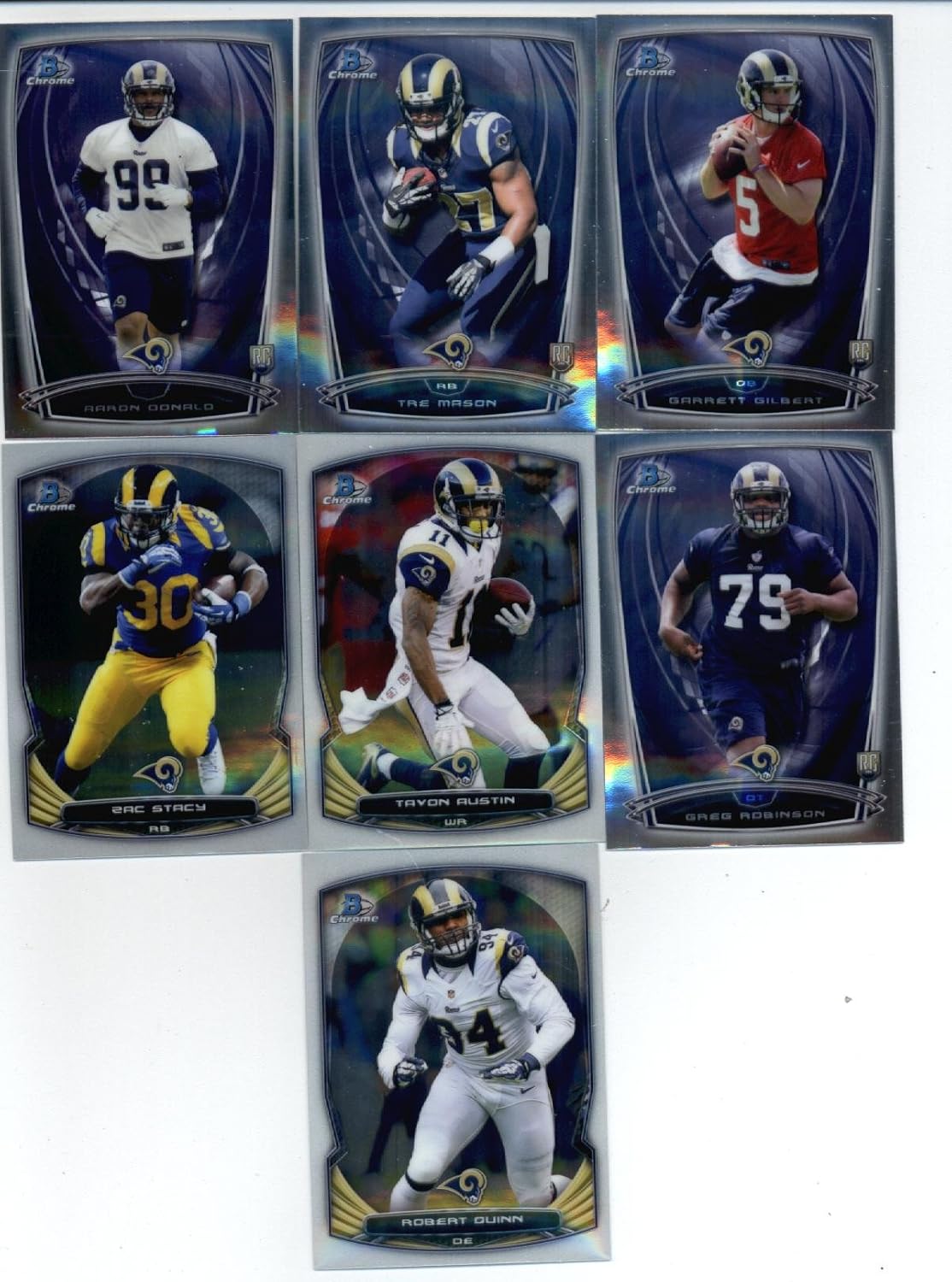 2014 Bowman Chrome Football Cards St. Louis Rams Team Set (7 Cards) Including Zac Stacy, Robert Quinn, Greg Robinson, Aaron Donald, Tre Mason, Garrett Gilbert, Tavon Austin