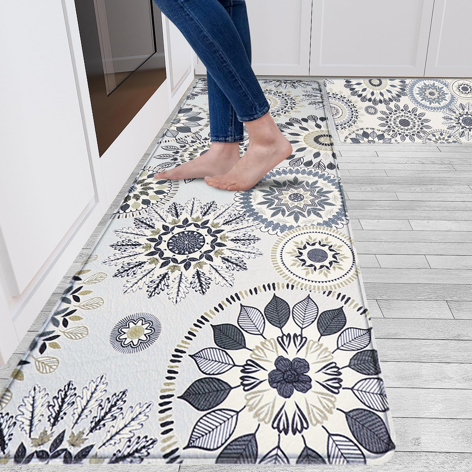 Sofort Kitchen Rug Set of 2 Anti Fatigue Kitchen Mats for Floor, Non Slip Waterproof Kitchen Rugs, Ergonomic Cushioned Comfort Standing Mats for Laundry, Office, Sink